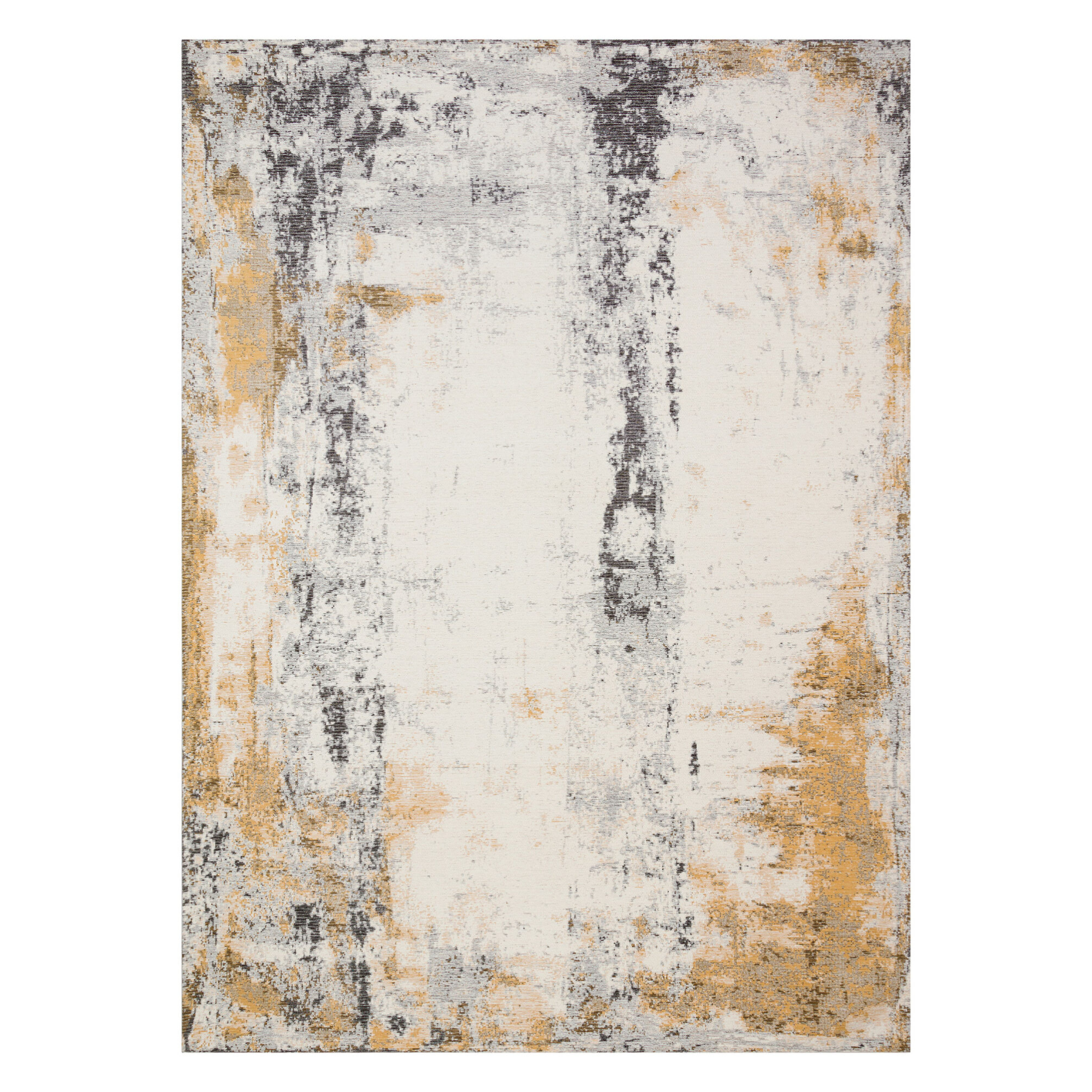 DECO RUGS Beige Rug with Mustard and Black