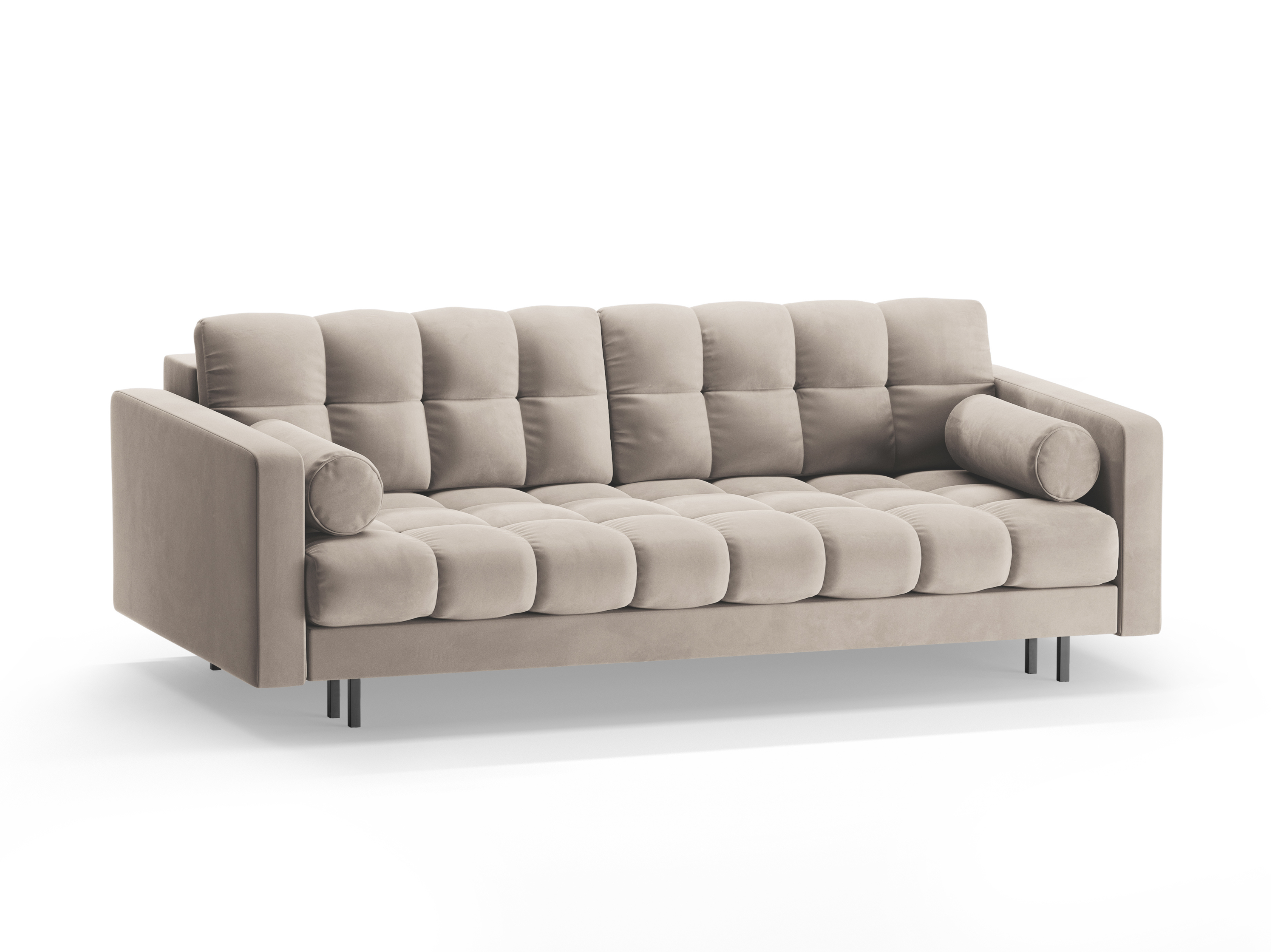 Samt 3-Sitzer Sofa mit Schlaffunktion BALI beige mit schwarzem Gestell