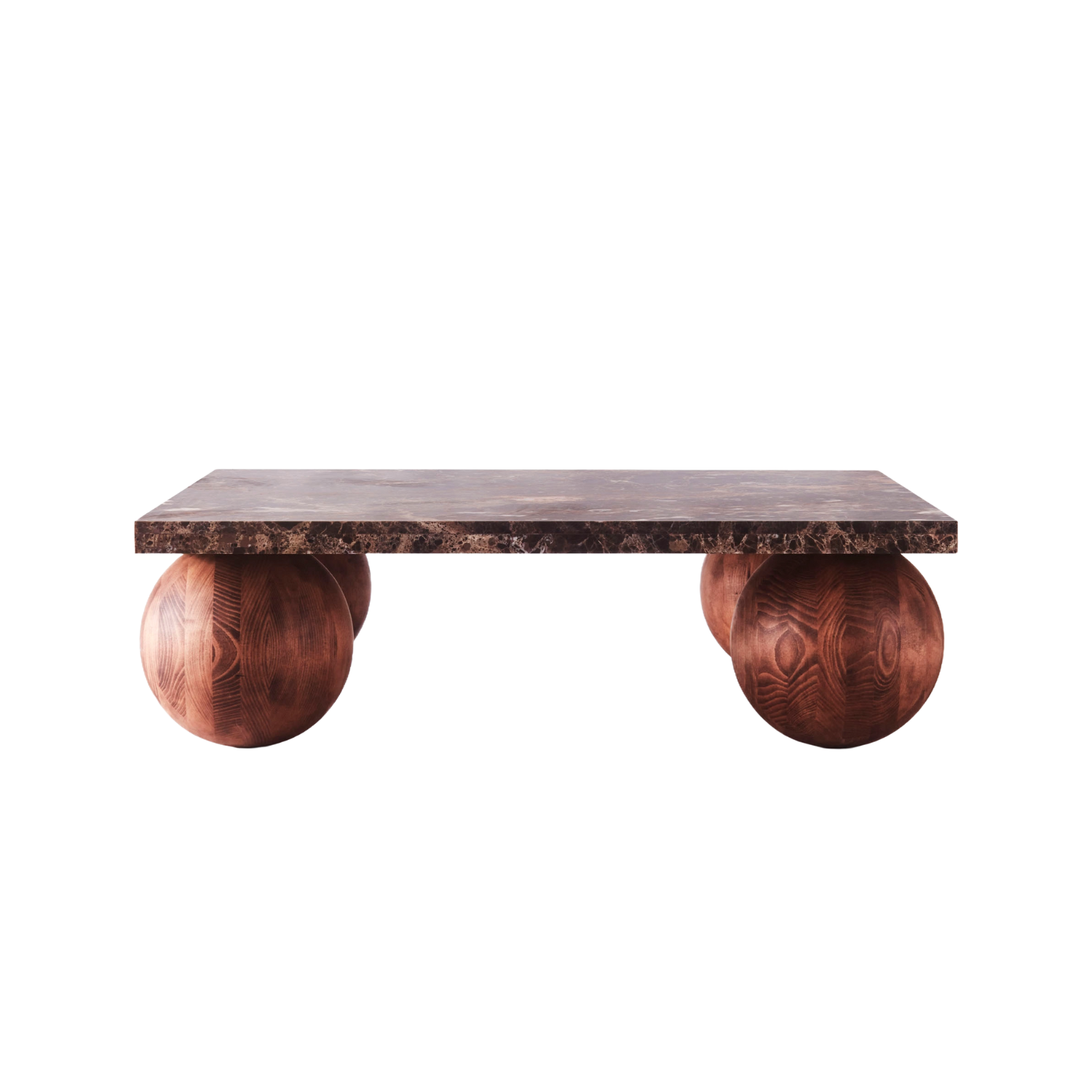 Couchtisch SPHERE aus Emperador-Marmor mit Eschenholzgestell