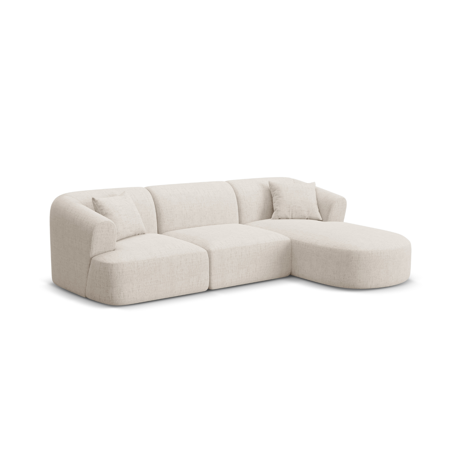 Rechtsseitige 4-Sitzer-Couch CAMPI in cremefarbenem Chenille