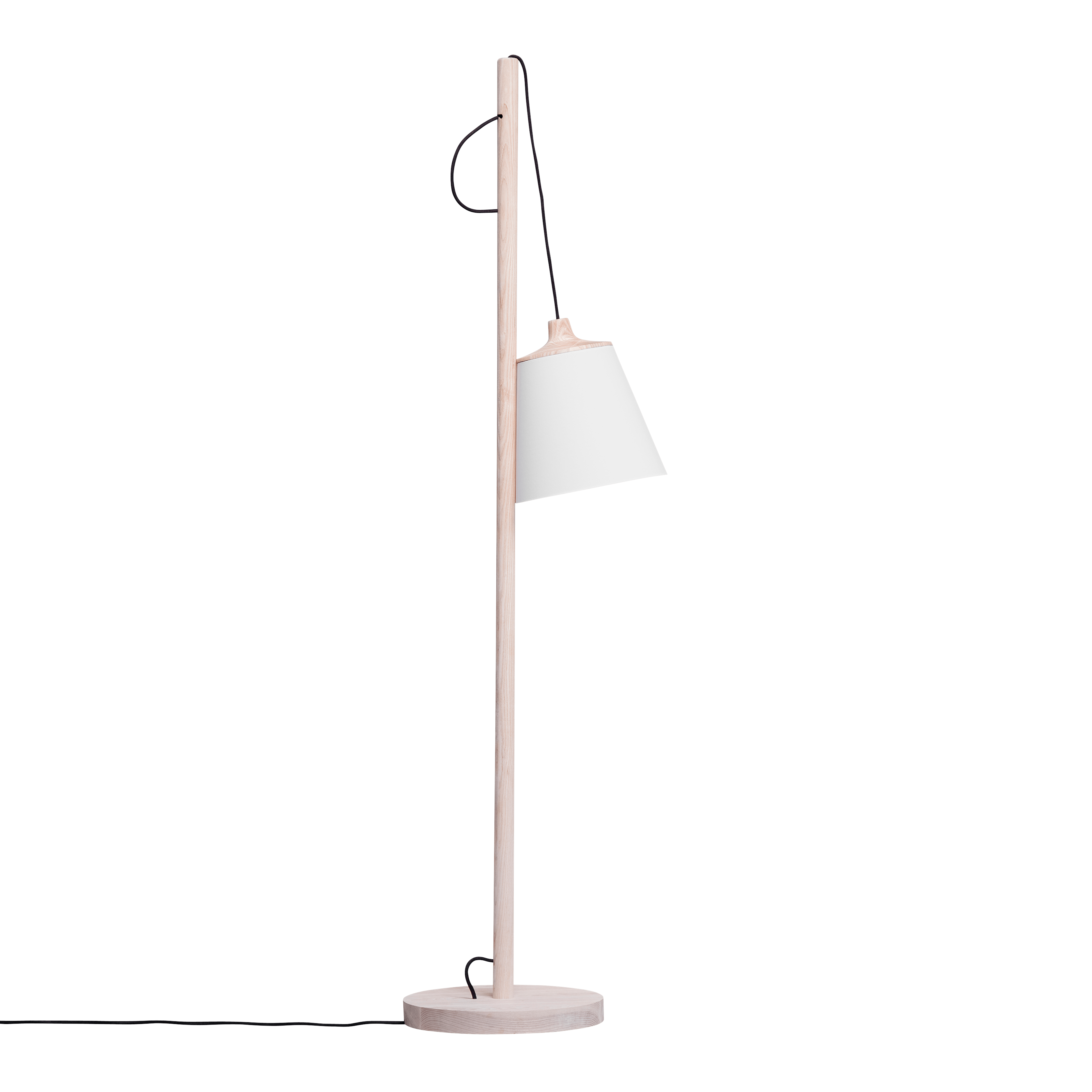 PULL white floor lamp with oak base