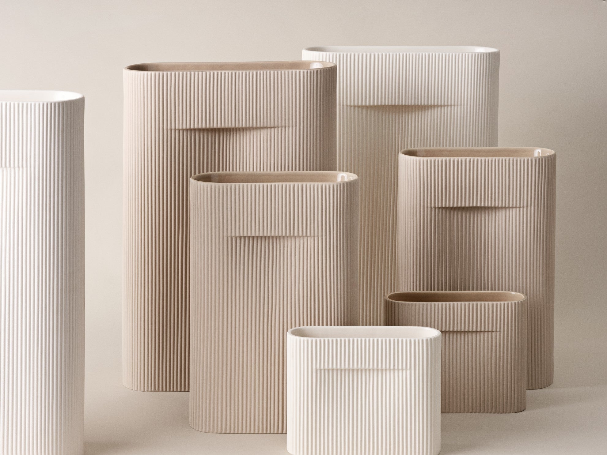 Ceramic Vase RIDGE Broken White