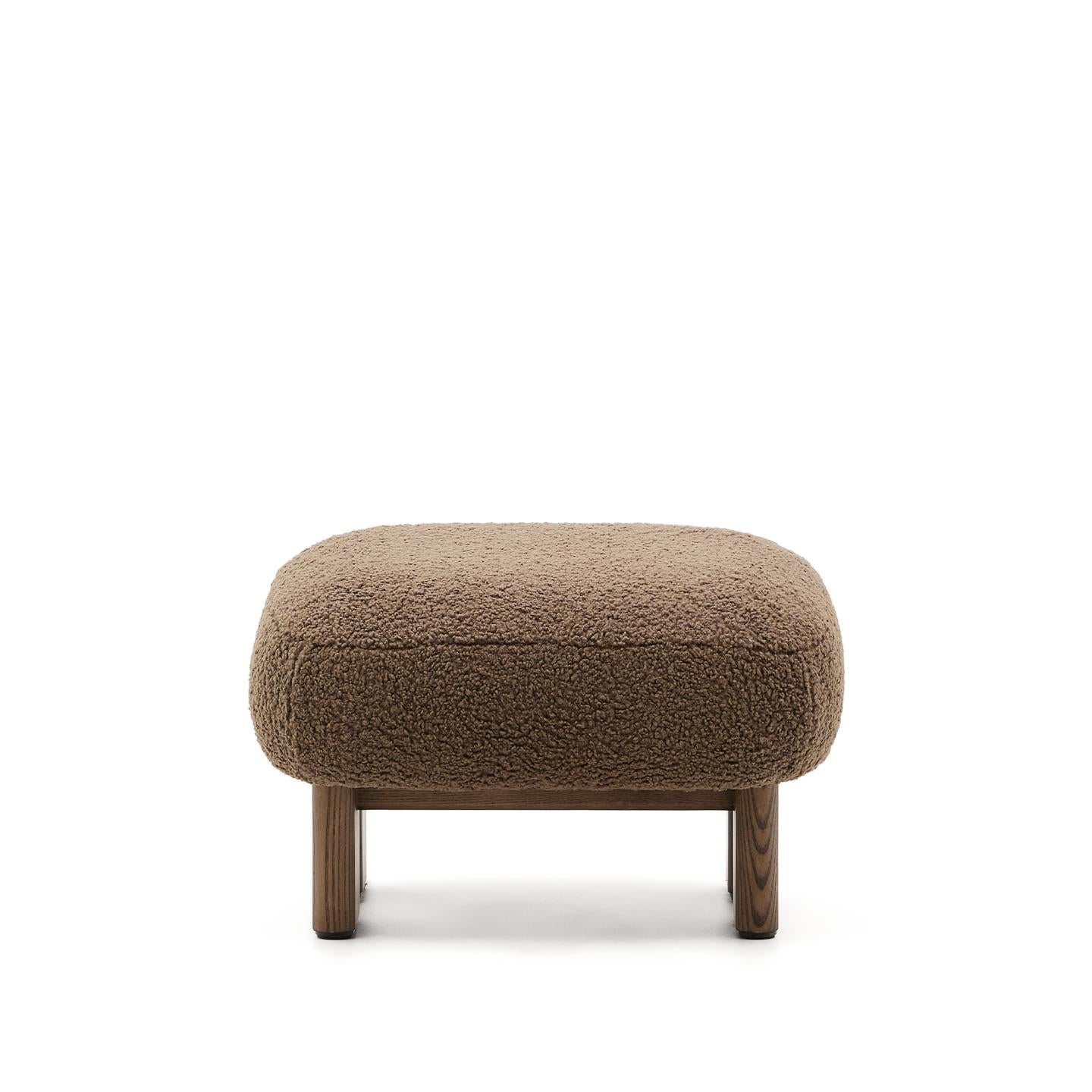 NEMA brauner Bouclé-Pouf mit dunkler Eschenbasis