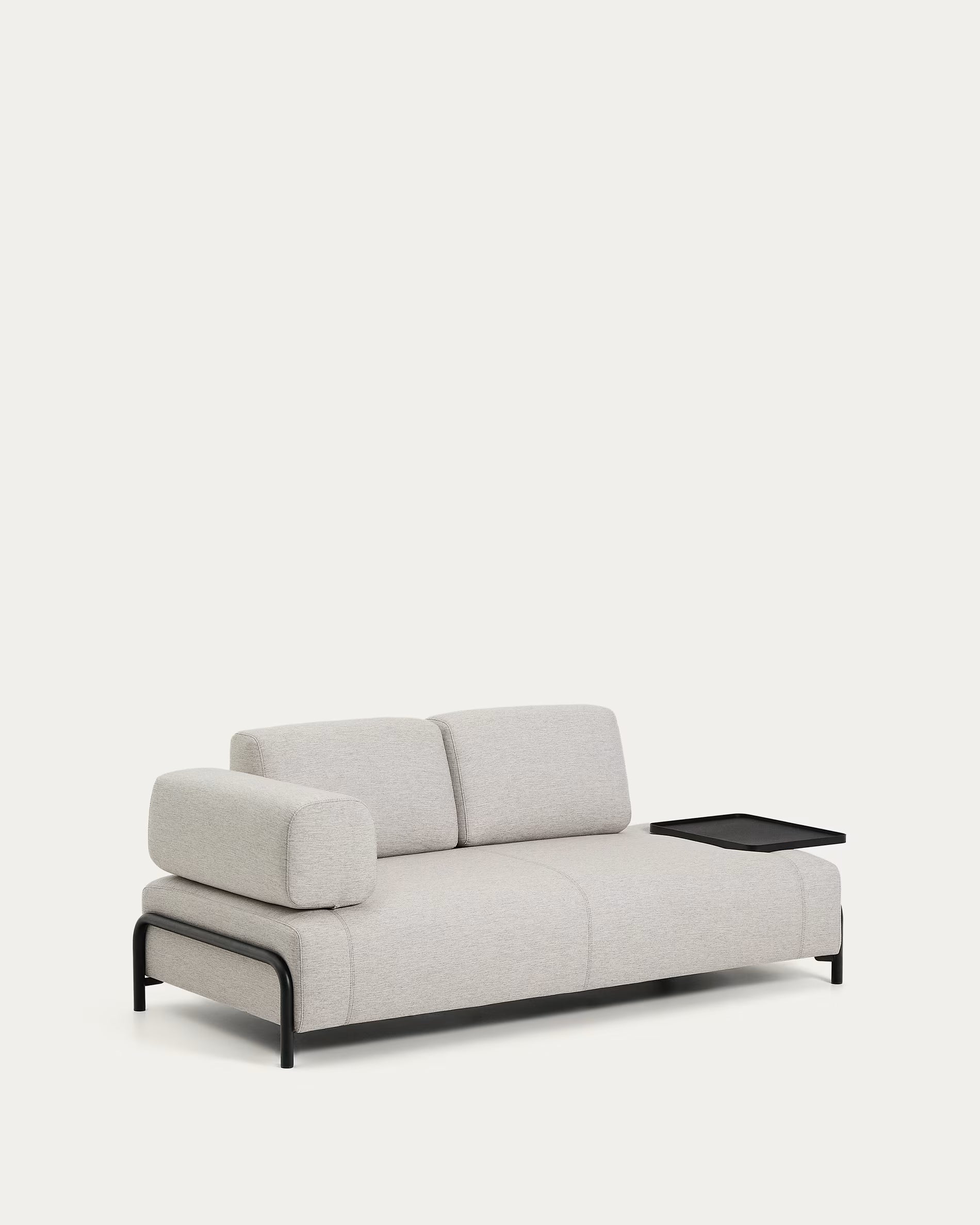 2-sitziges Sofa linksseitig mit Regal COMPO grau-beige mit schwarzem Gestell