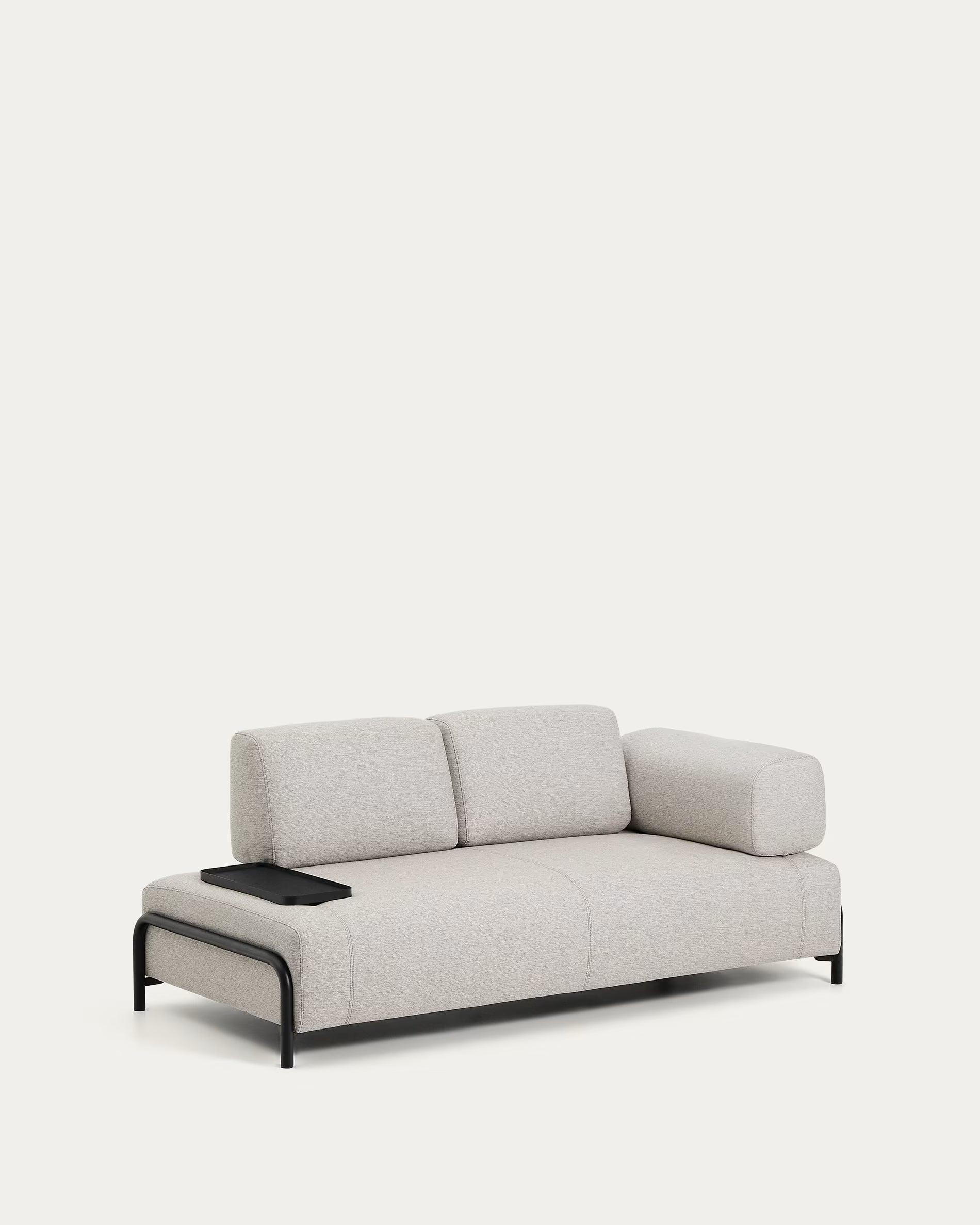 Sofa 2-sitzig rechts mit Tablett COMPO grau-beige mit schwarzem Gestell