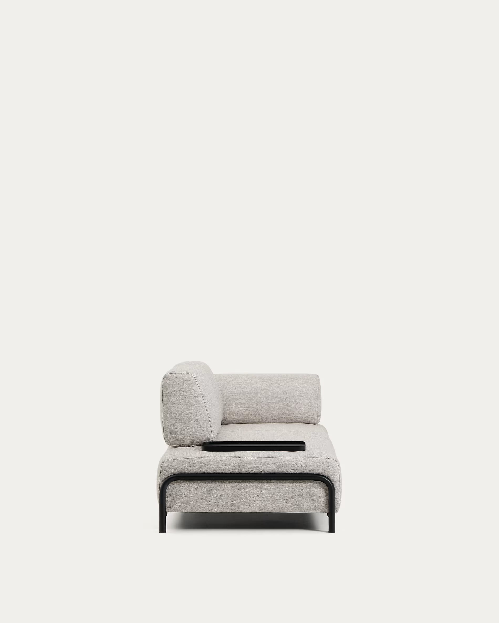 Sofa 2-sitzig rechts mit Tablett COMPO grau-beige mit schwarzem Gestell