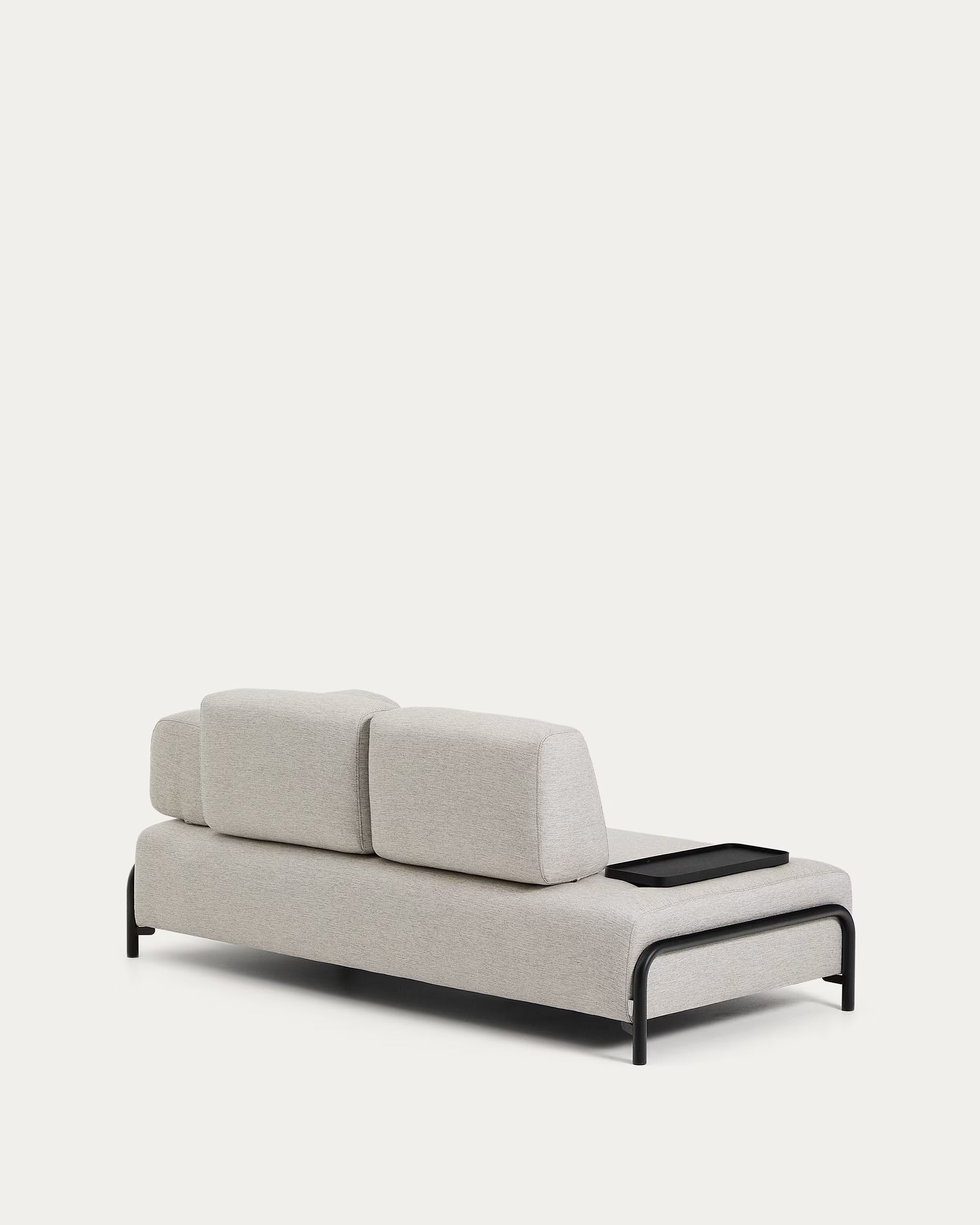 Sofa 2-sitzig rechts mit Tablett COMPO grau-beige mit schwarzem Gestell