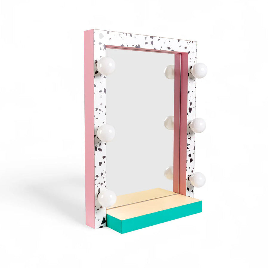 Lustro SUPERMIRROR TERRAZZO weiß mit Rosa und Türkis