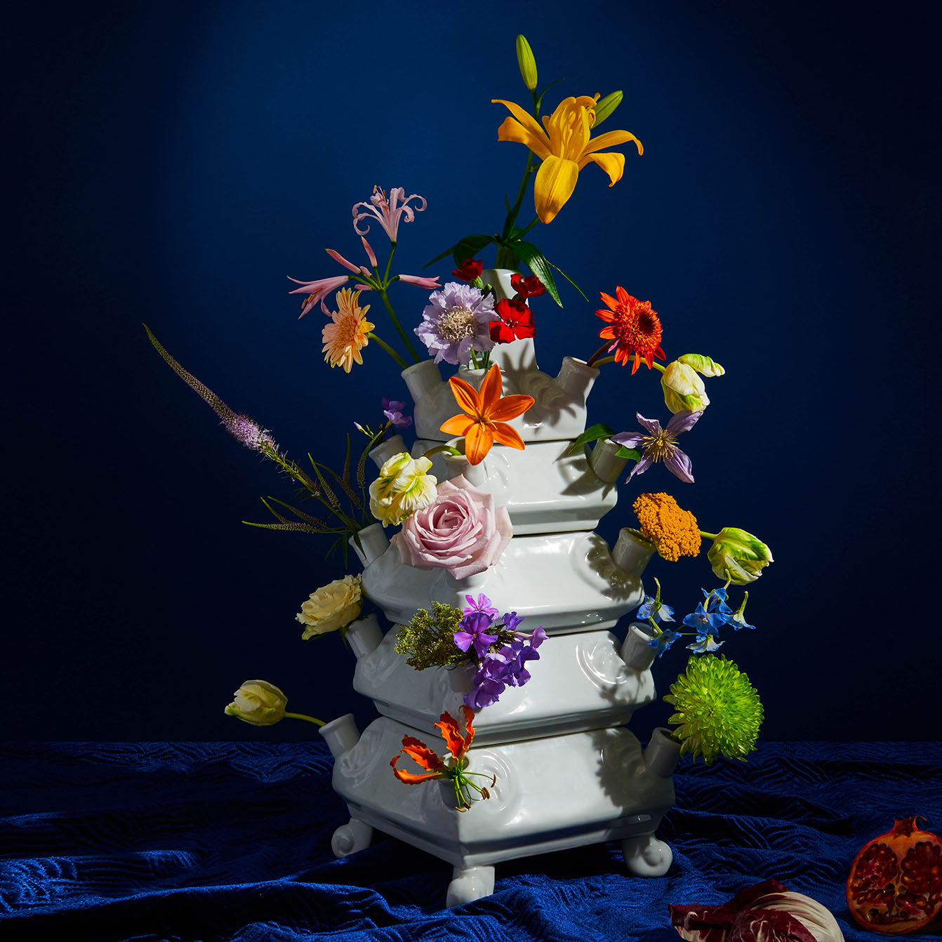 Vase LAYER weiß mit Blau