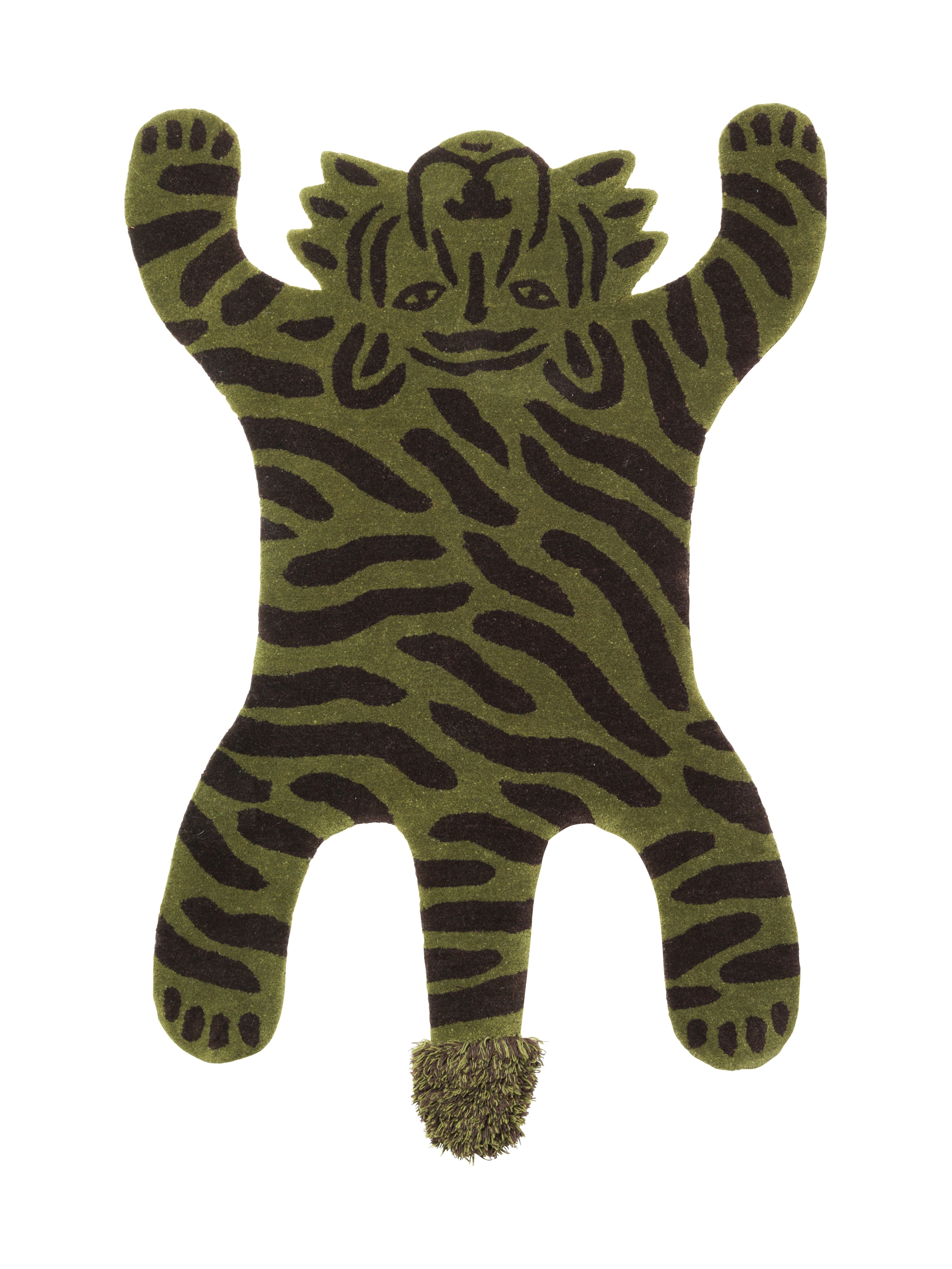 SAFARI TIGER dark green rug with black