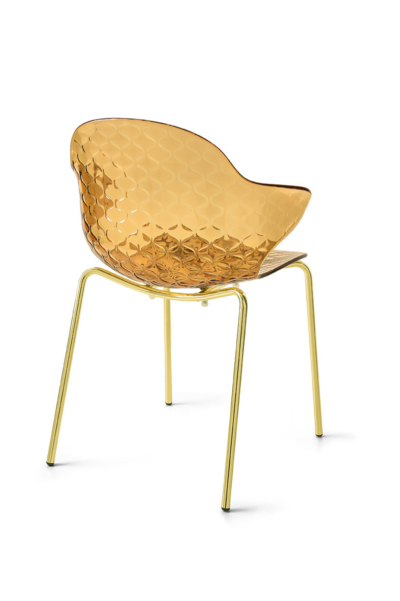 Stuhl SAINT TROPEZ mit braunem Sitz und goldener Metallbasis