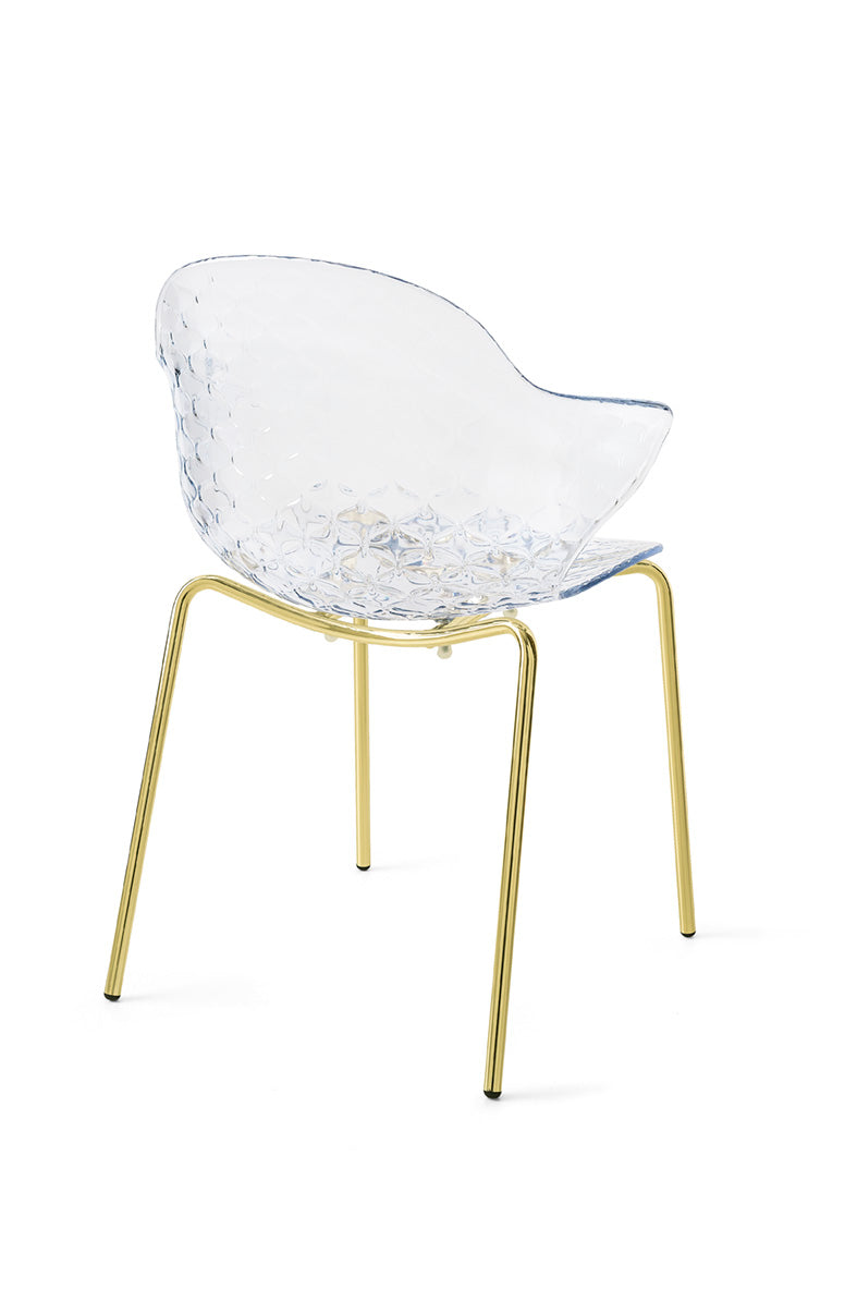SAINT TROPEZ chair with a transparent seat and a golden metal base