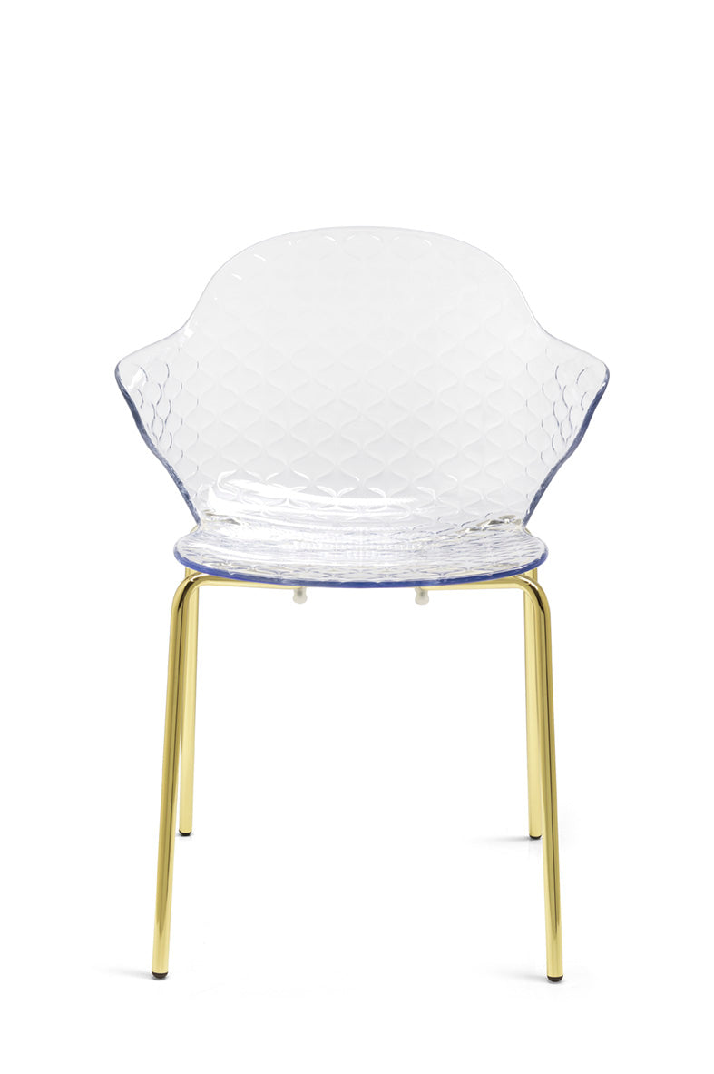 SAINT TROPEZ chair with a transparent seat and a golden metal base