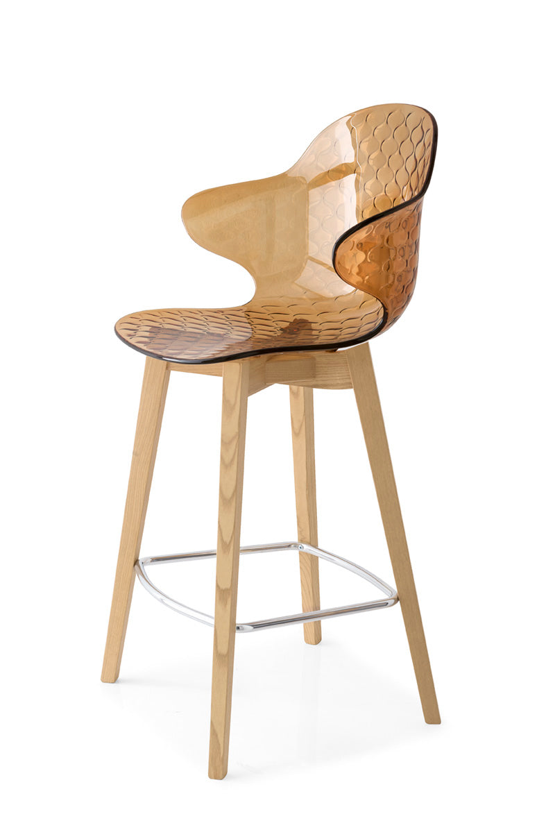 Bar Stool SAINT TROPEZ with Brown Seat and Light Wooden Base