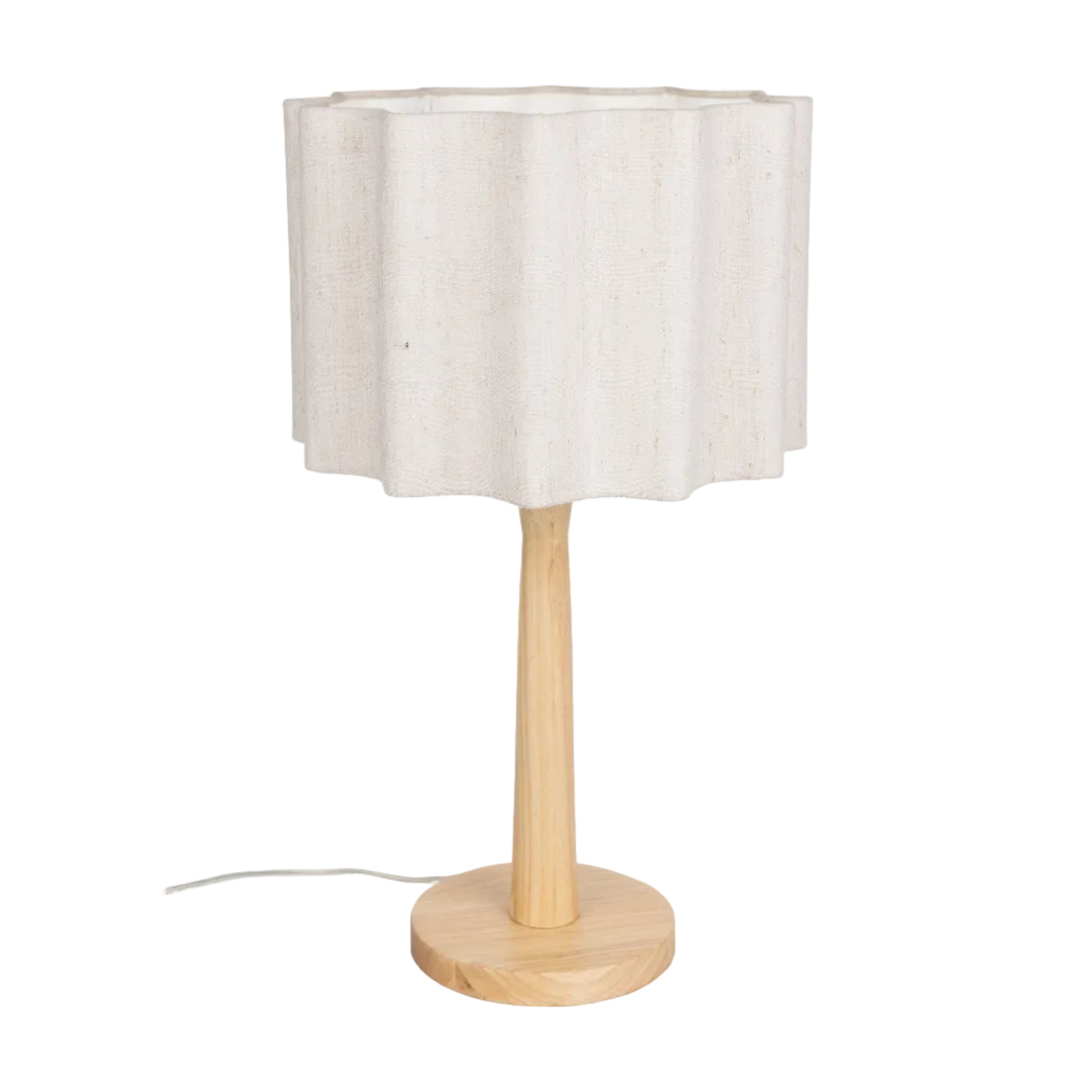 Lampa stołowa SCALLOP złamana biel z drewnianą podstawą