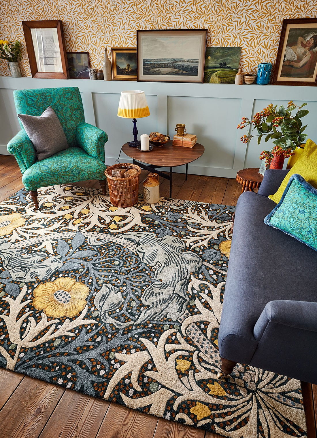 Blauer und gelber Teppich SEAWEED TEAL