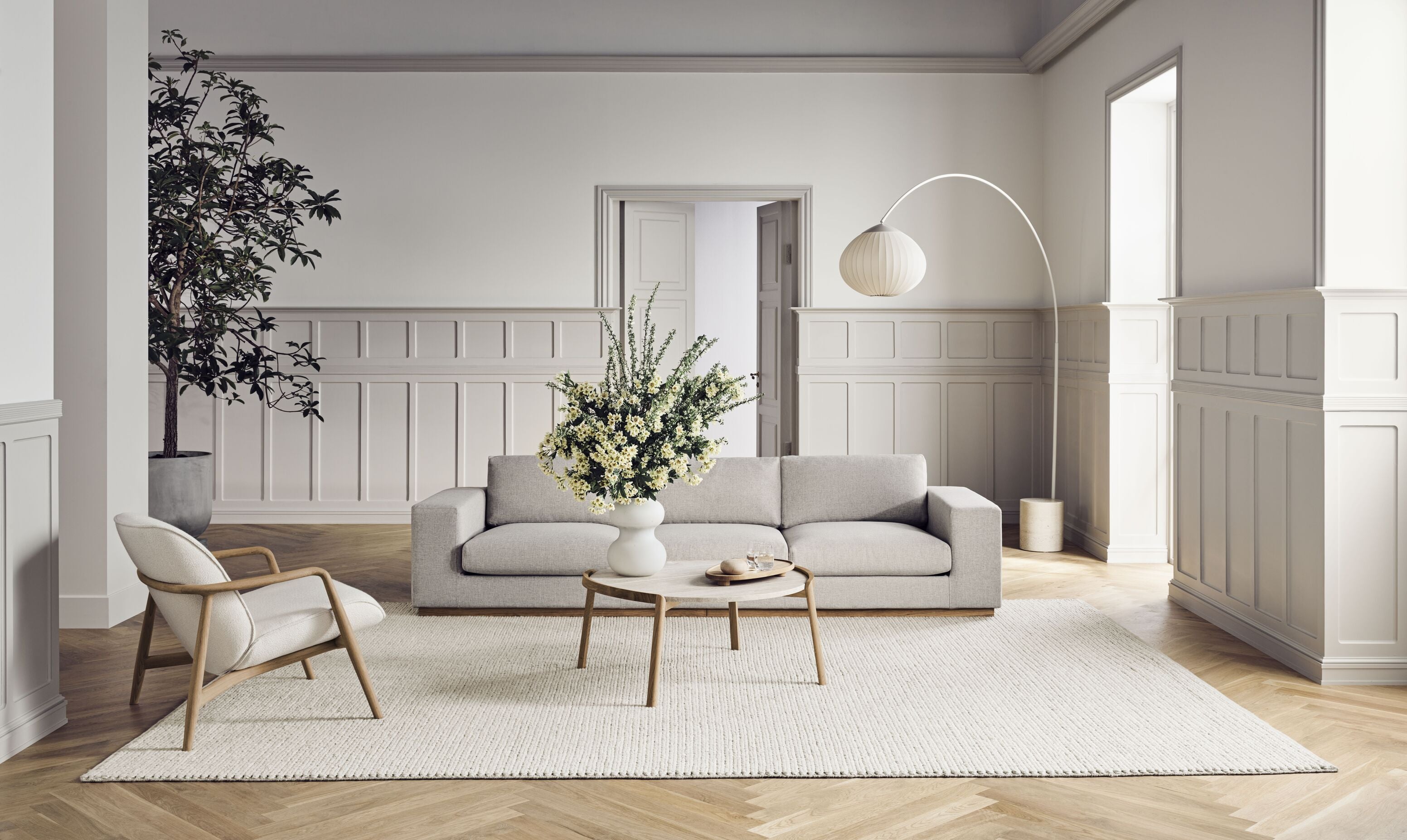 Sofa 5-Personen-Sepia-Basis aus gebleichtem Eichenholz
