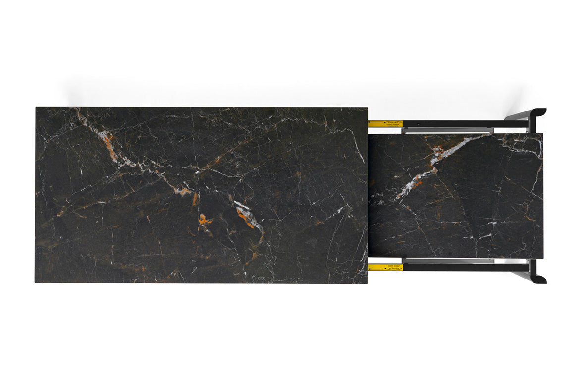 Ausziehbarer Tisch STREAM mit schwarzer Tischplatte und schwarzem Gestell