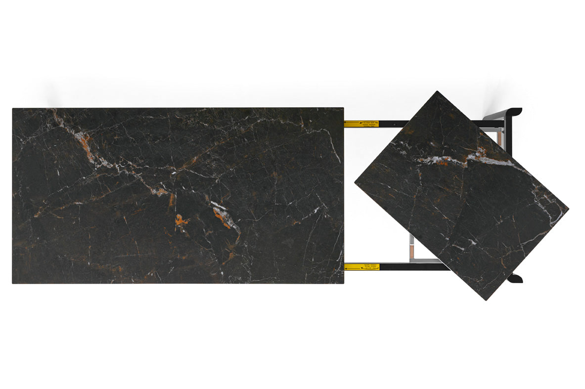 Ausziehbarer Tisch STREAM mit schwarzer Tischplatte und schwarzem Gestell