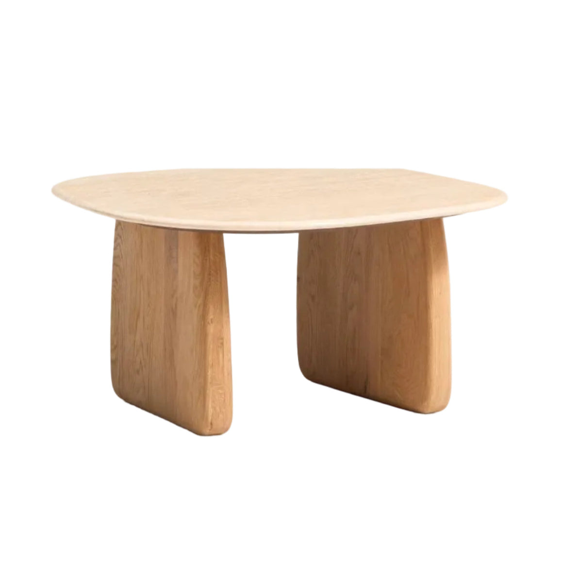 PIRITA Side Table in Travertine with Wooden Base