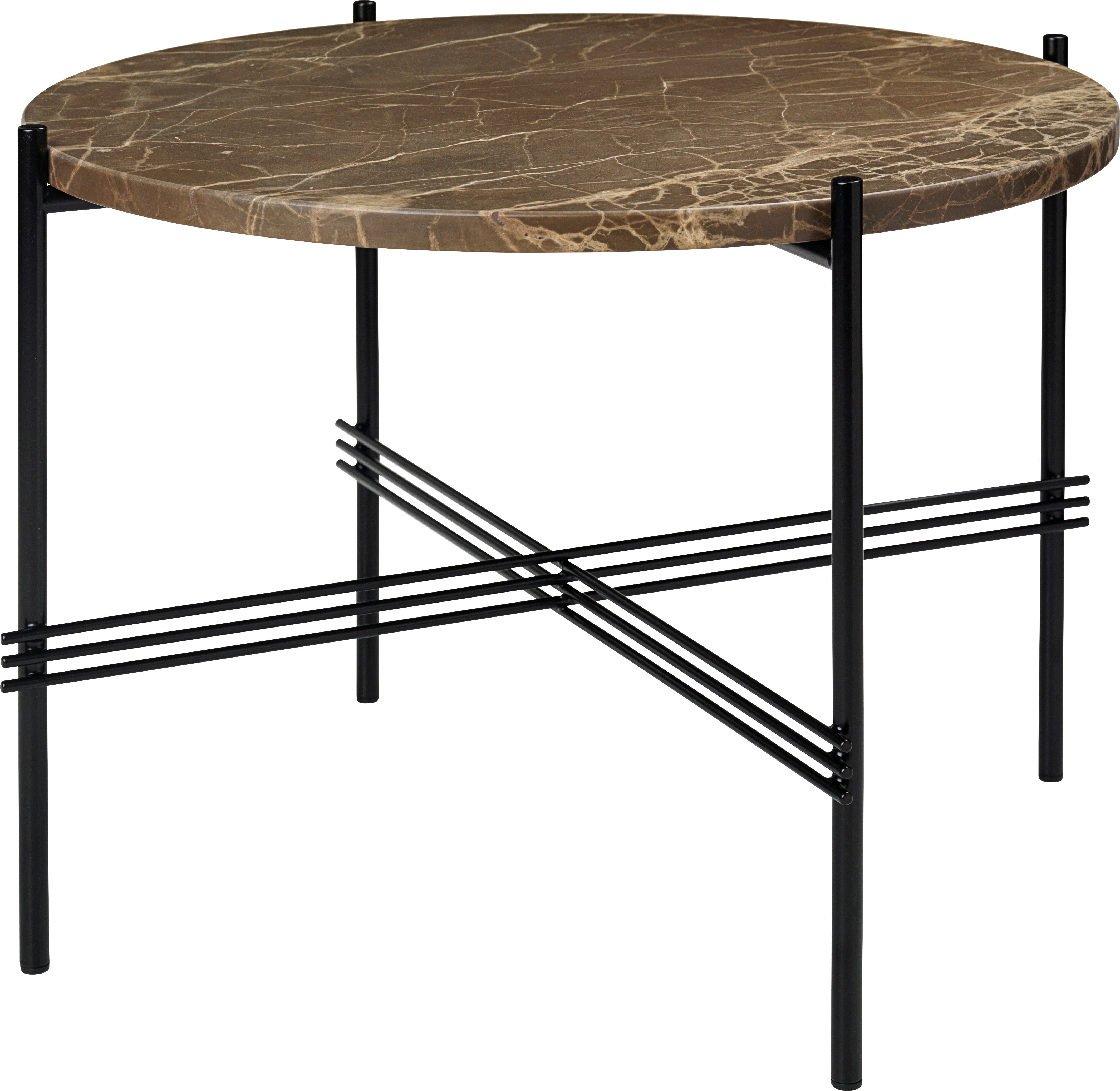 Runder Couchtisch TS aus braunem Marmor mit schwarzem Gestell