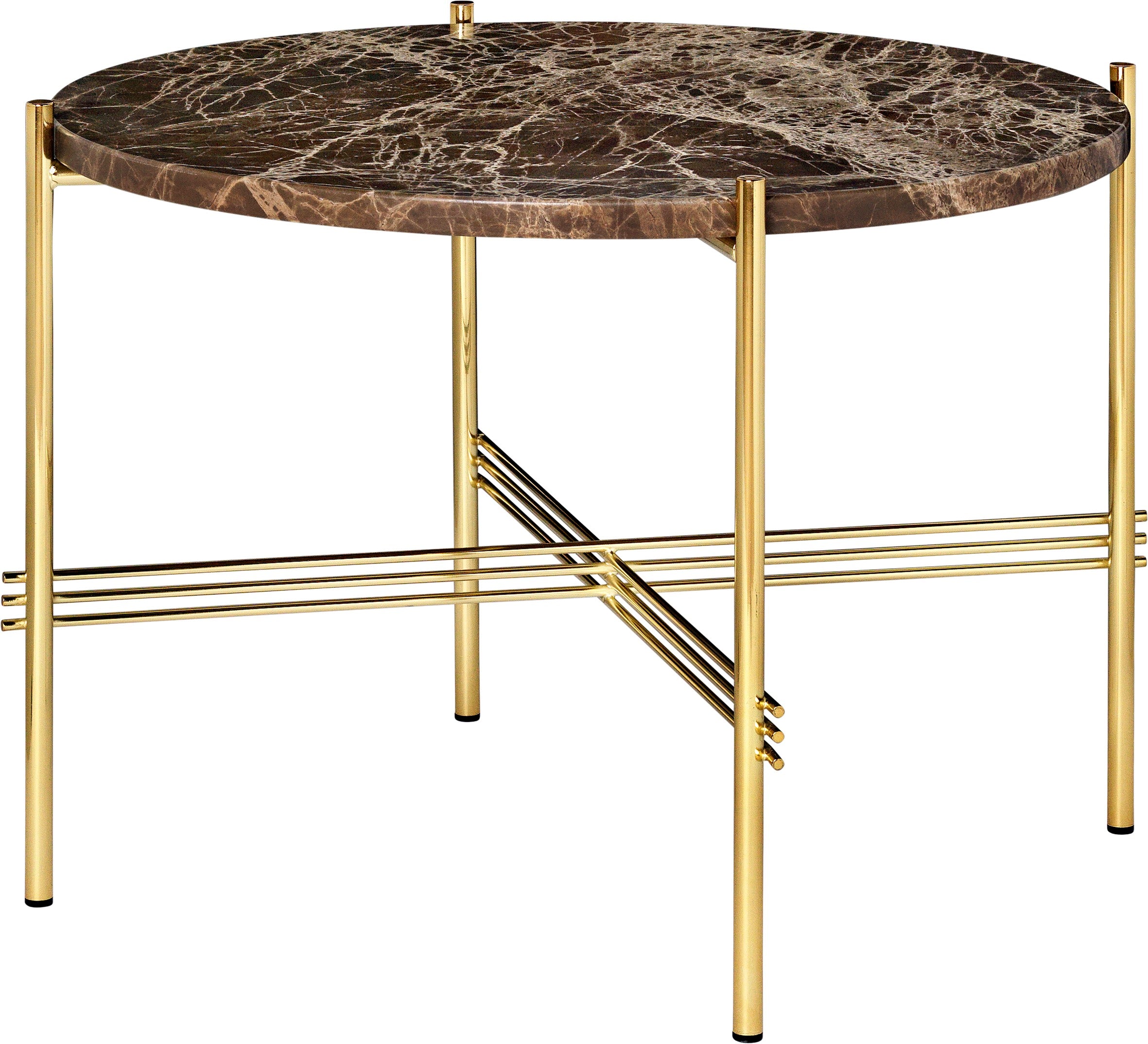 Runder Couchtisch TS aus braunem Marmor mit goldenem Gestell