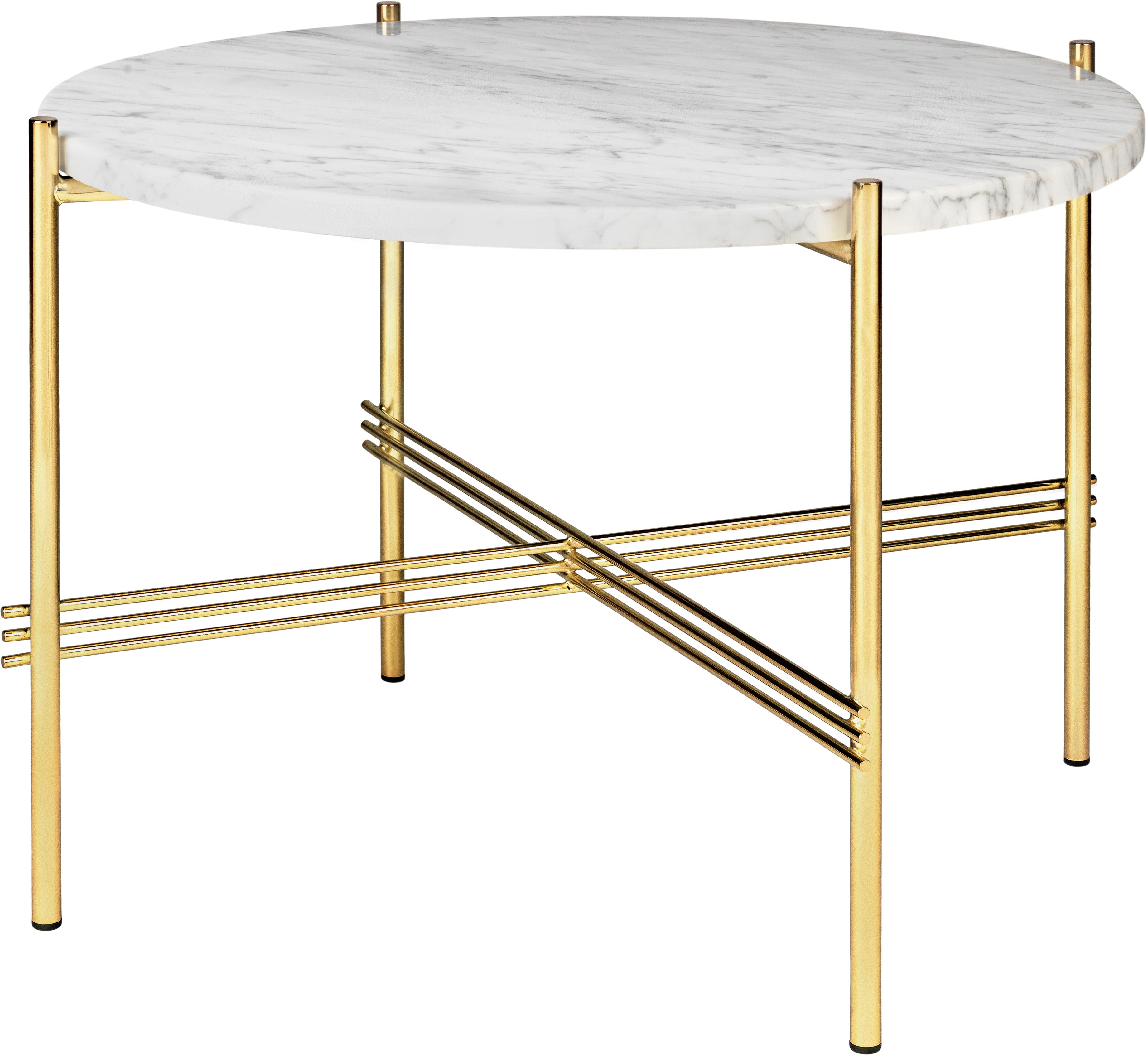 Runder Couchtisch TS mit weißer Marmorplatte und goldenem Gestell