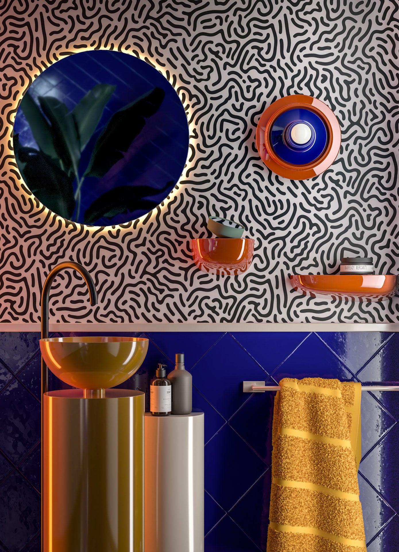 Keramik-Wandleuchte VOILÀ orange mit Kobalt