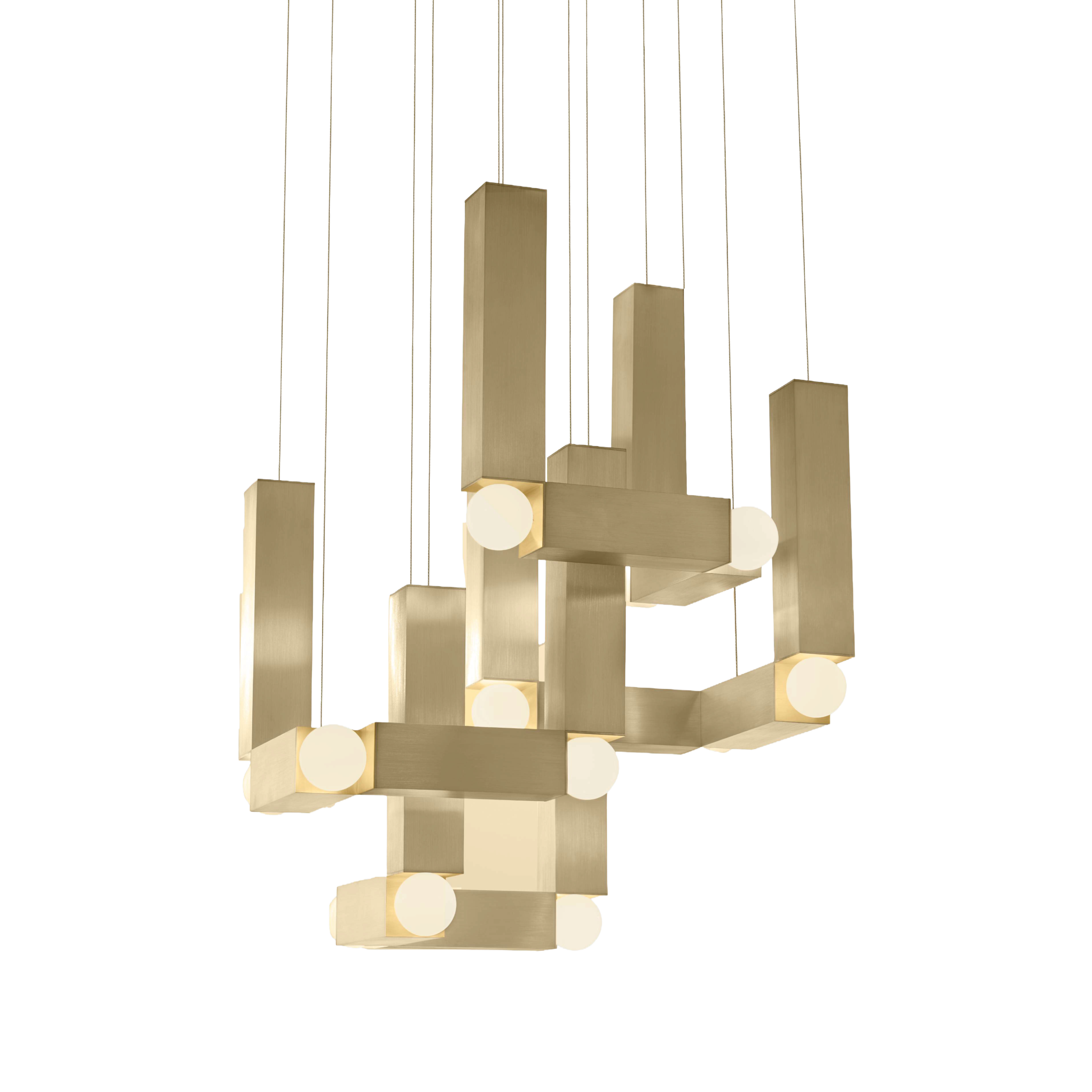 Pendelleuchte VESPER QUATTRO mit opalisiertem Schirm und goldener Veredelung