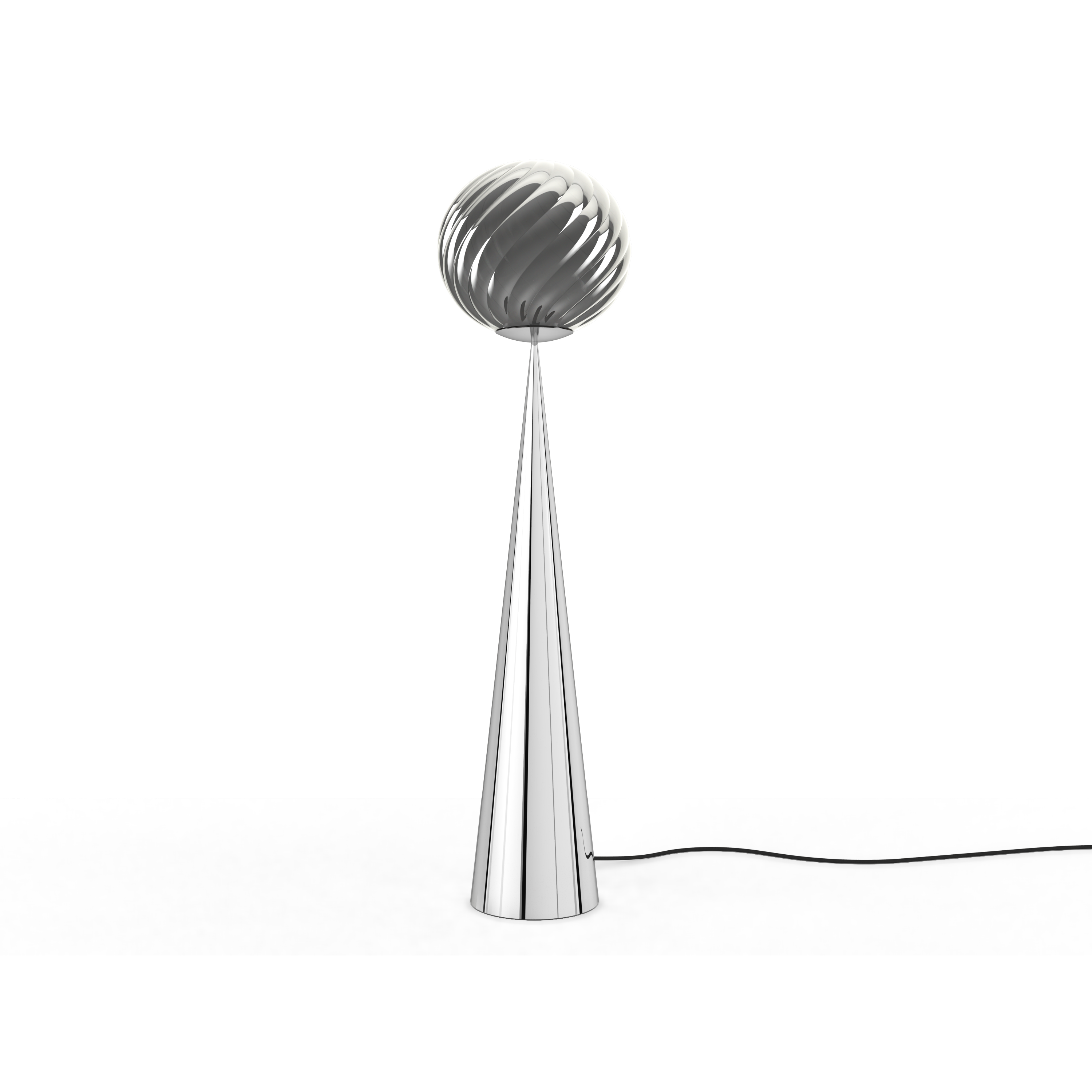 Stehlampe WHIRL FAT CONE in Silber mit silbernem Fuß