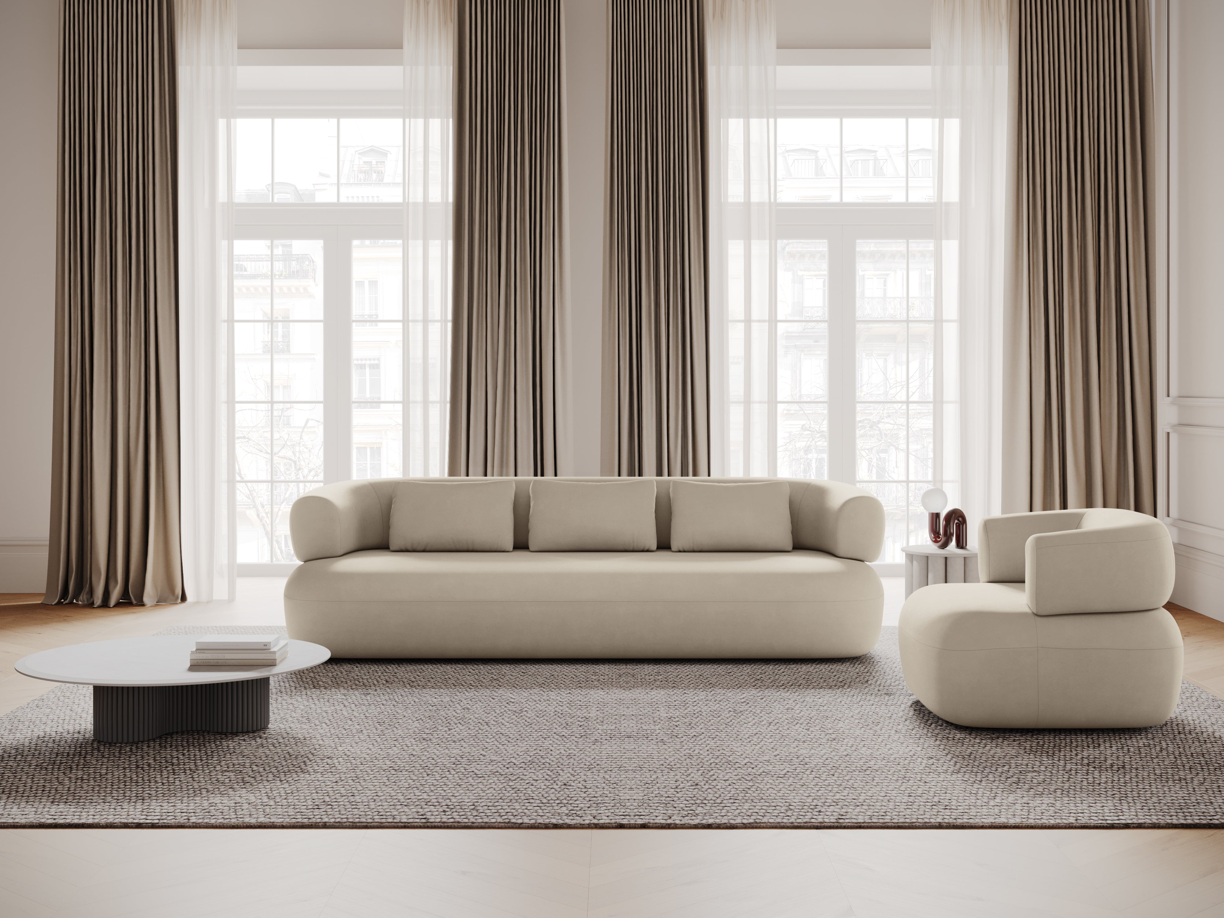 Sofa aus Samt für 4 Personen ALDRIN in Beige