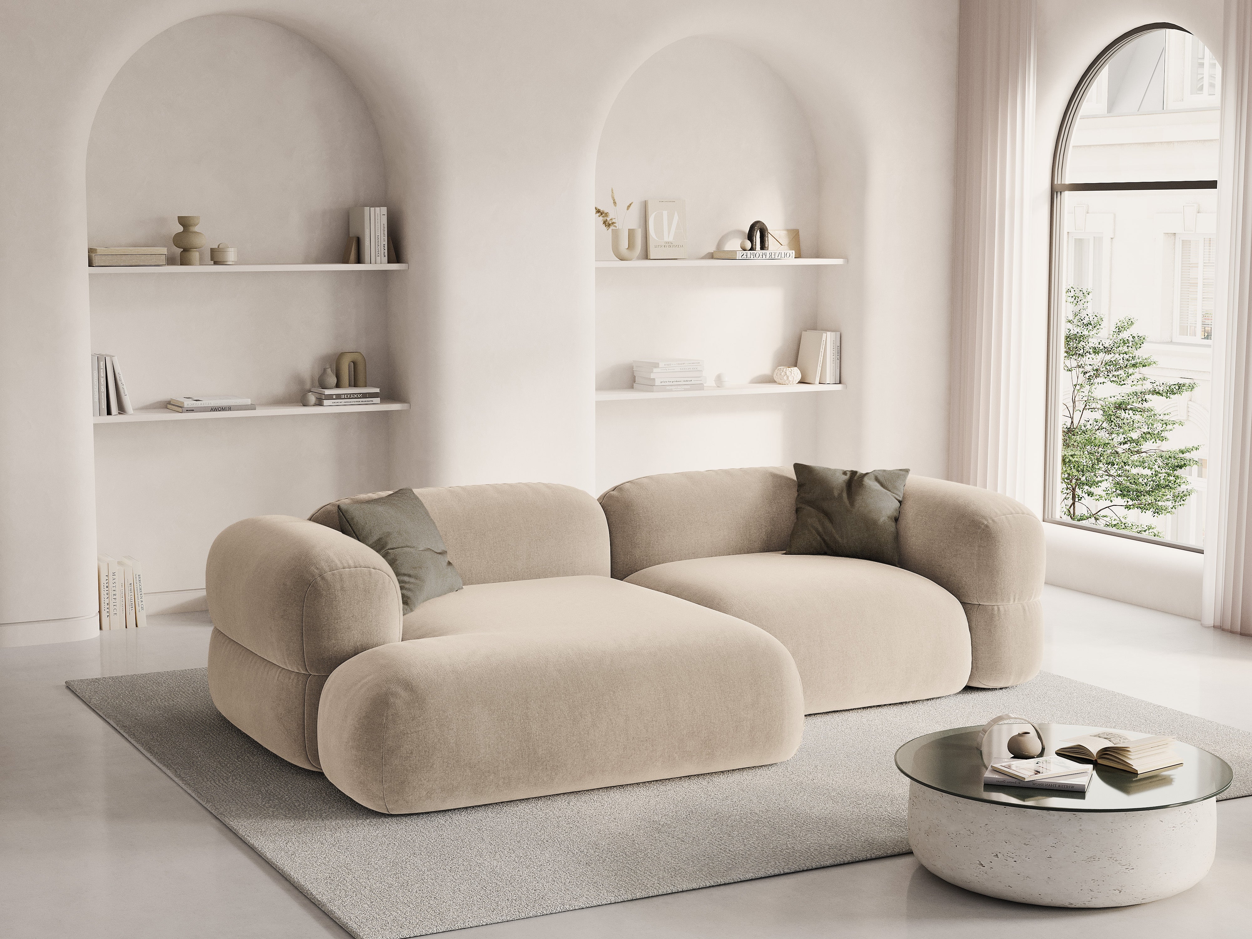 Samt-Ecksofa links ROGER hellbeige