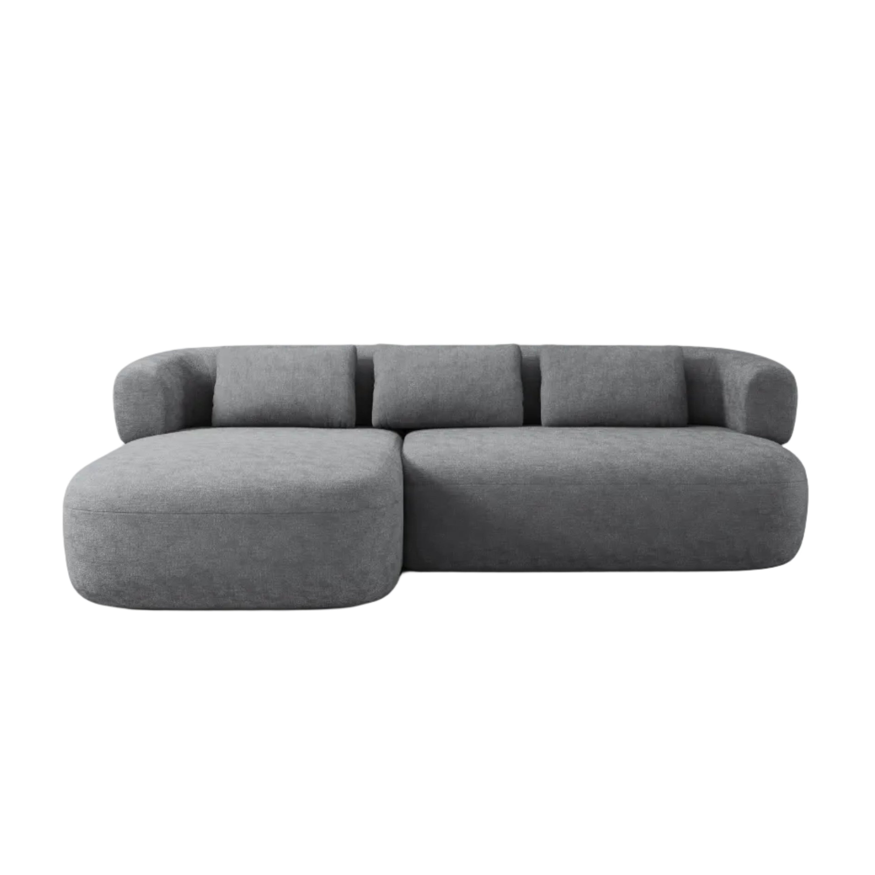 3-sitziger, linksseitiger ALDRIN Ecksofa in dunkelgrauem Chenille