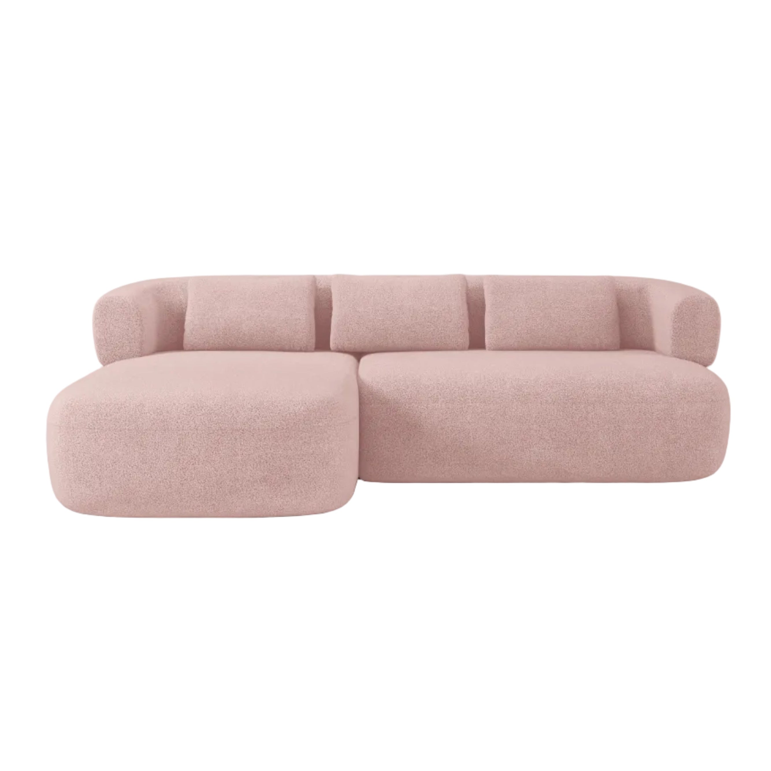 3-sitziger linker Ecksofa ALDRIN in pudrigem Rosa Boucle