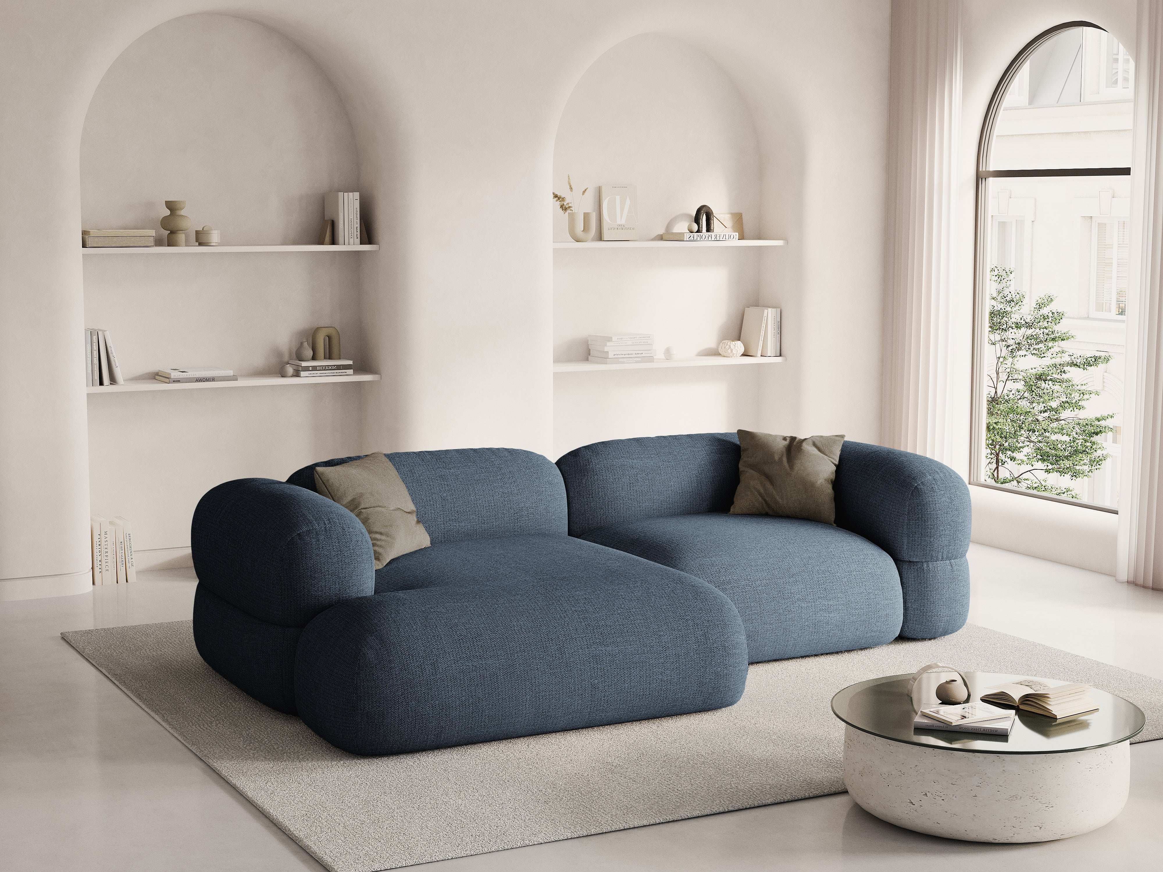 Linksseitige Eckcouch ROGER dunkelblauer Chenille