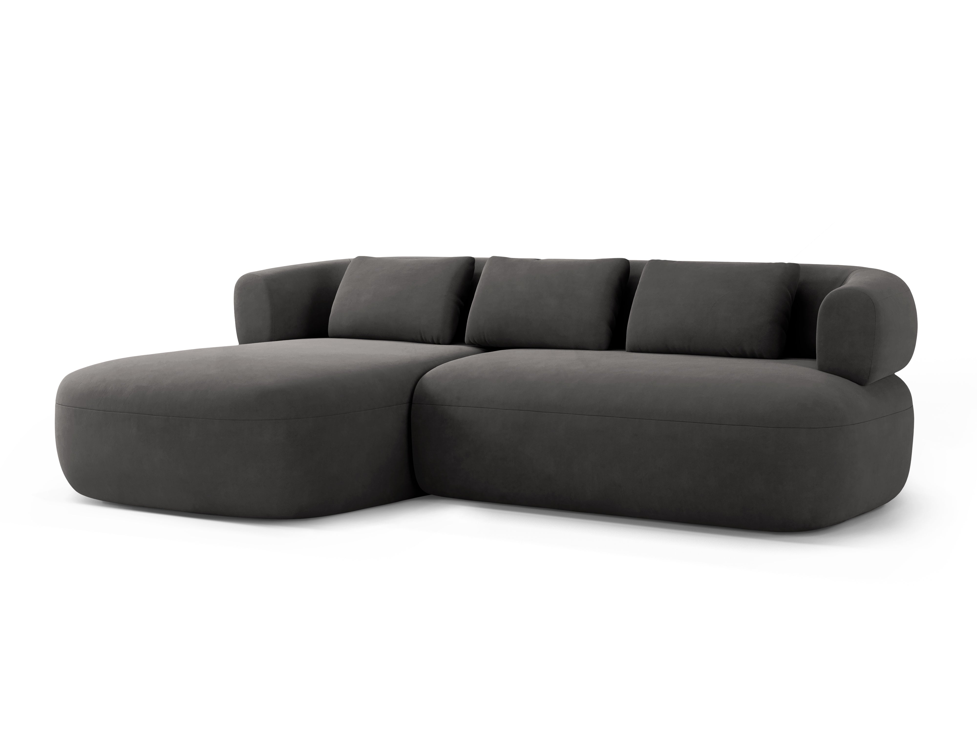 Samt-Ecksofa für 3 Personen, linksseitig, ALDRIN in Dunkelgrau