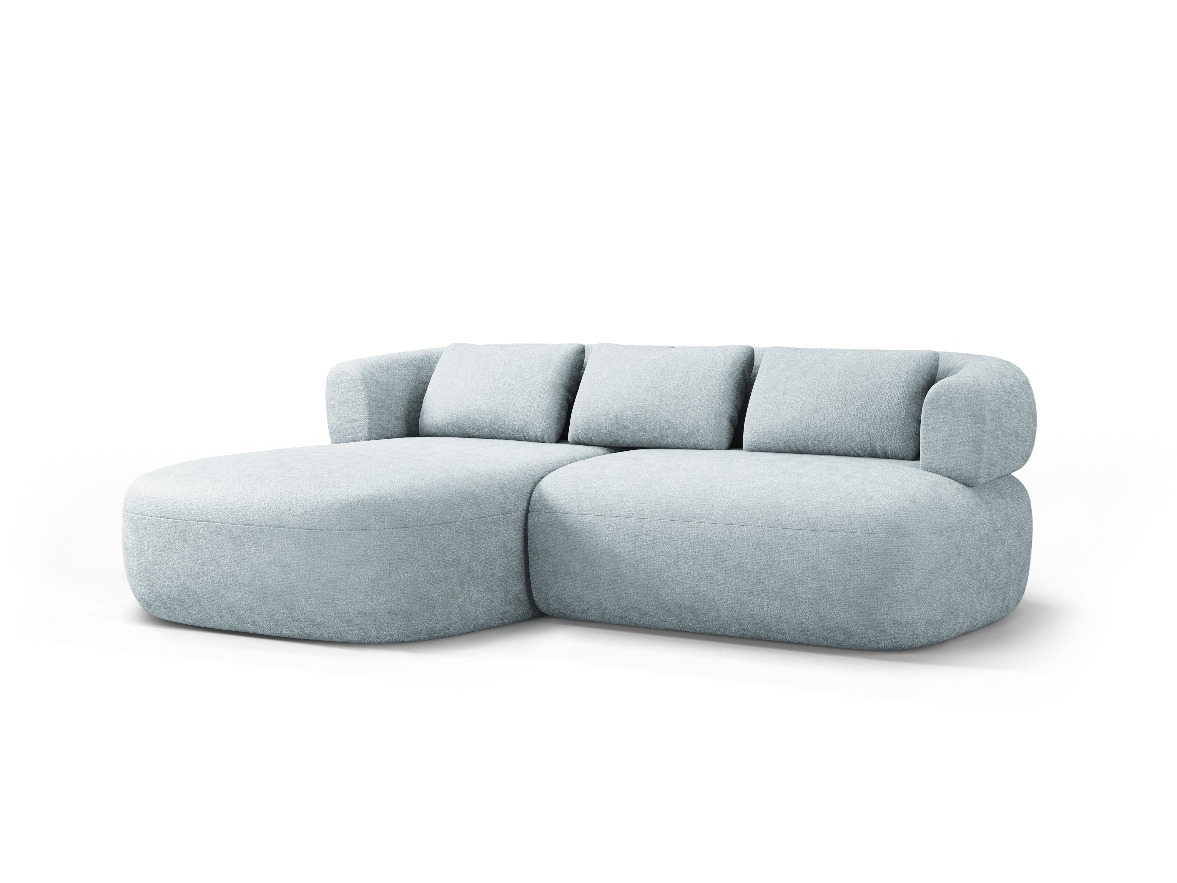 Zweisitzer-Ecksofa links ALDRIN in himmelblauem Chenille