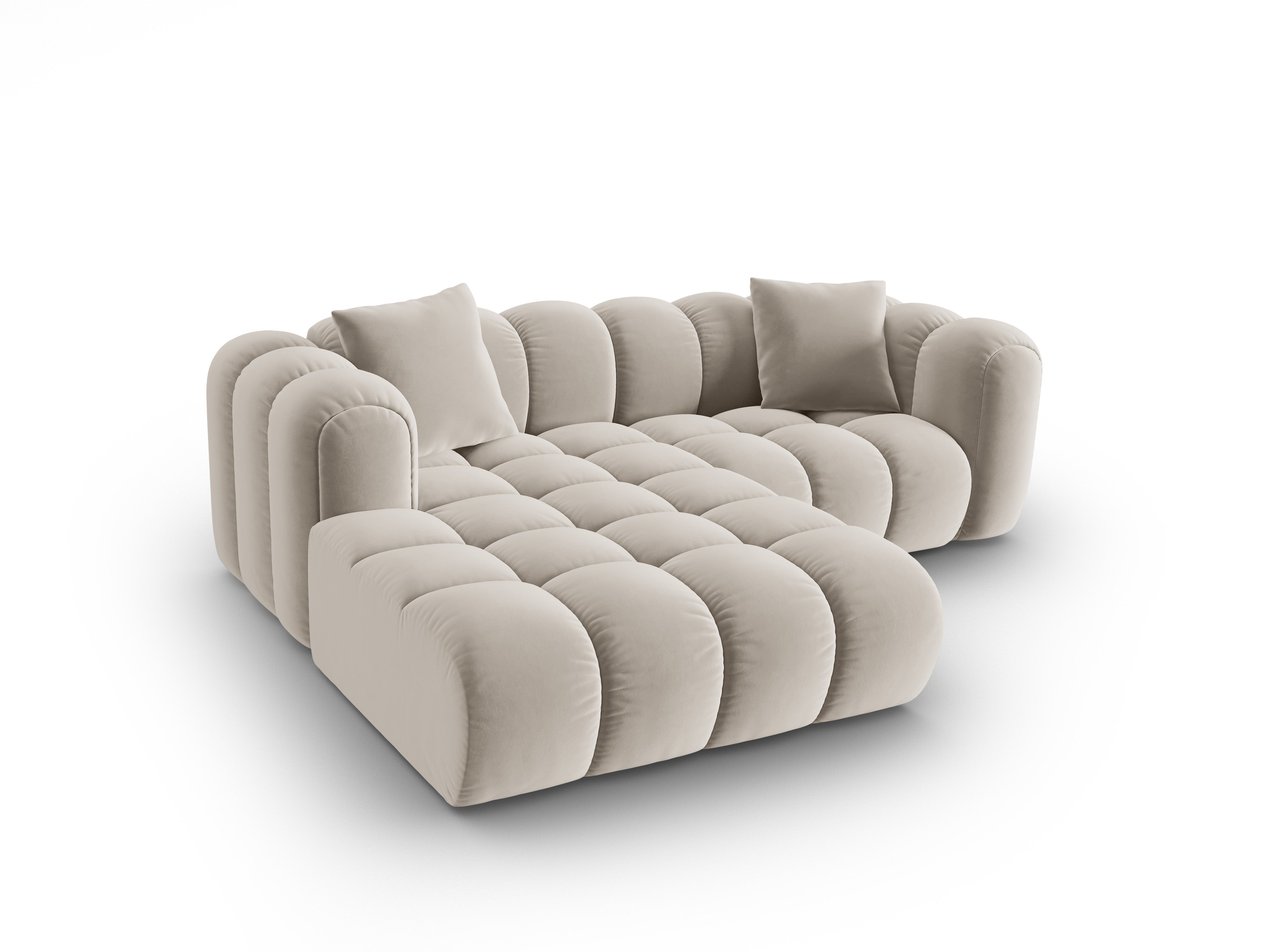 Velvet corner sofa for 3 people, left-sided ASTRO ecru