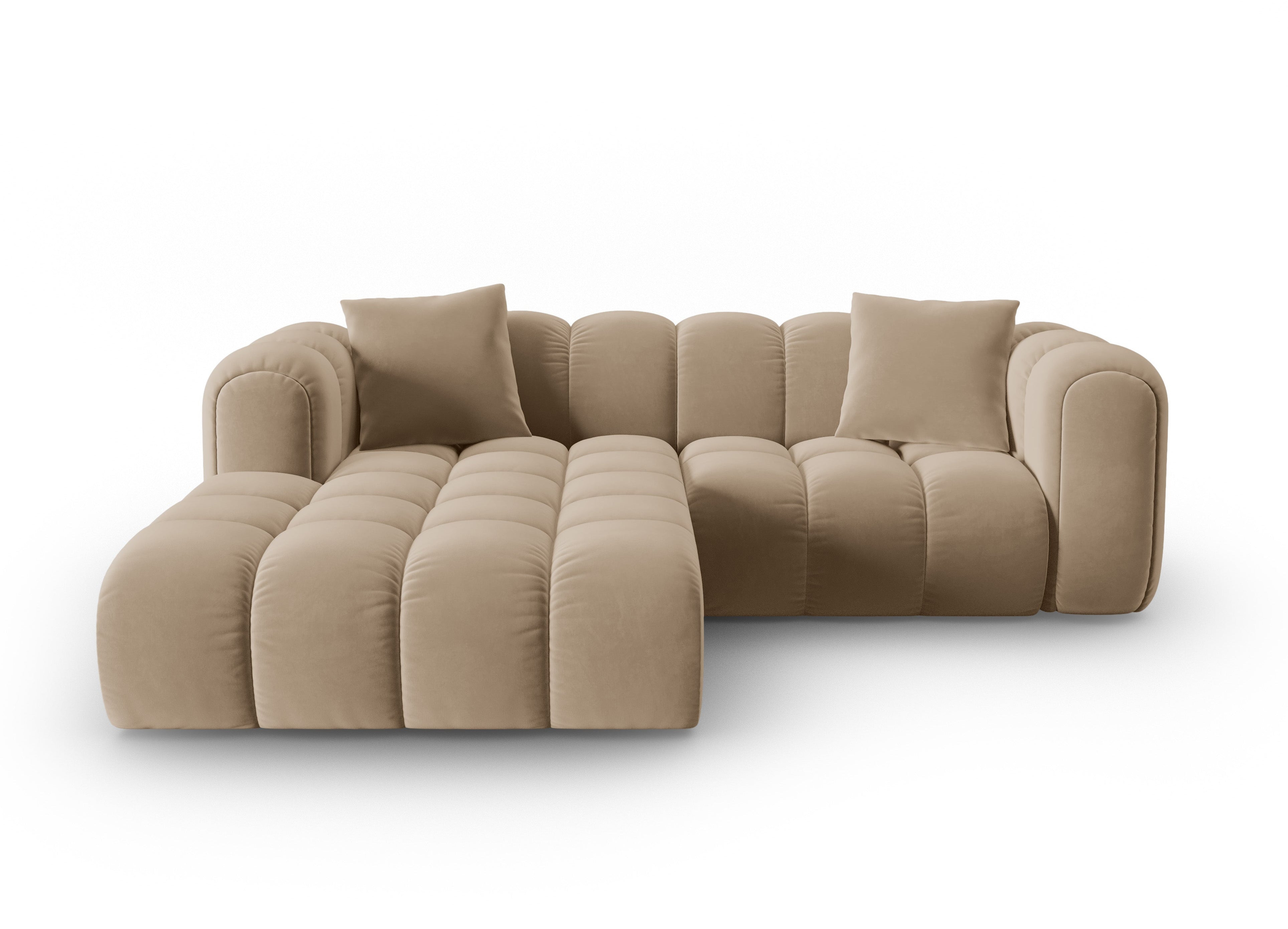 Velvet corner sofa for three people, left-sided, ASTRO in sand color