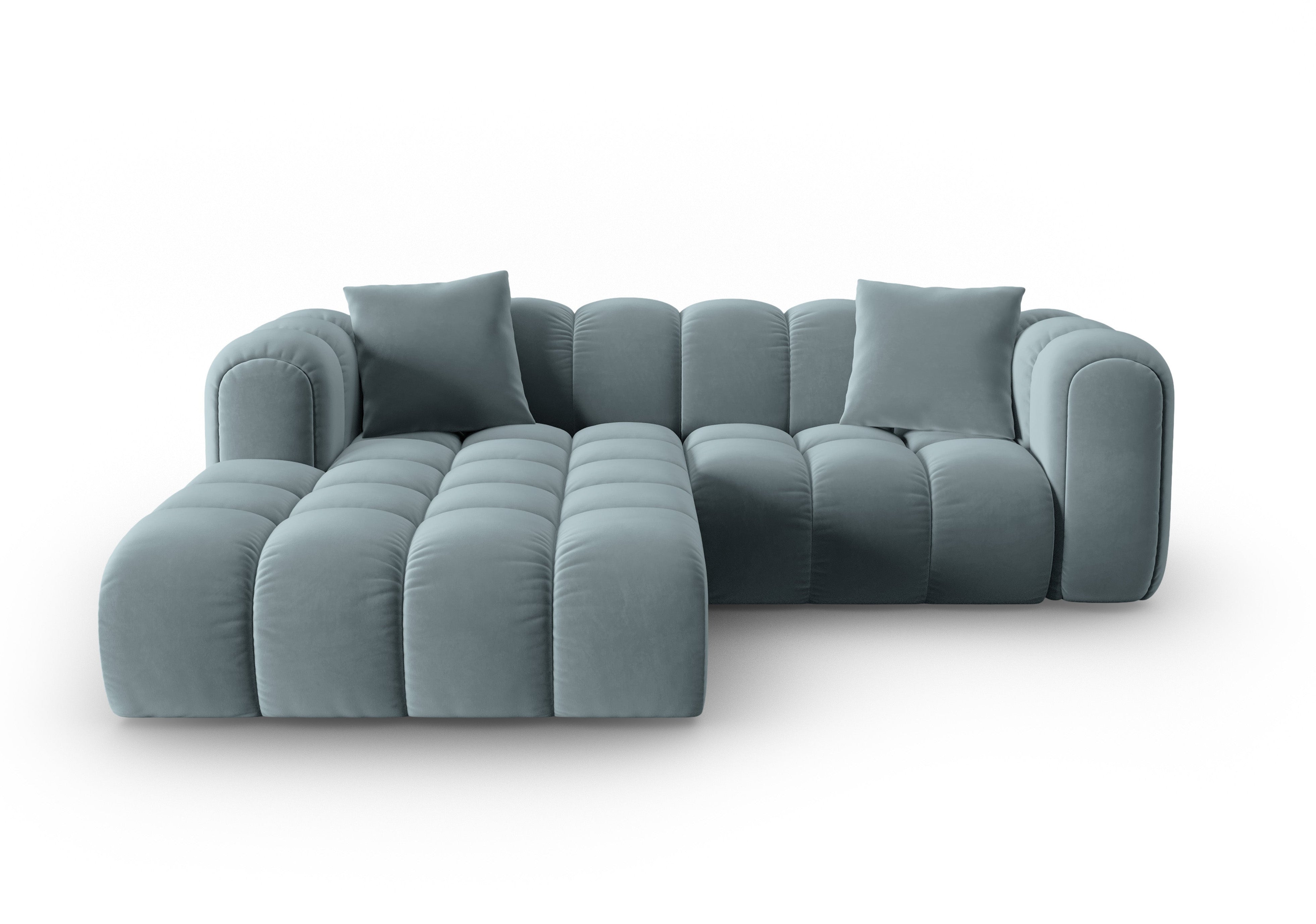 Velvet corner sofa for 3 people, left-sided, ASTRO light blue