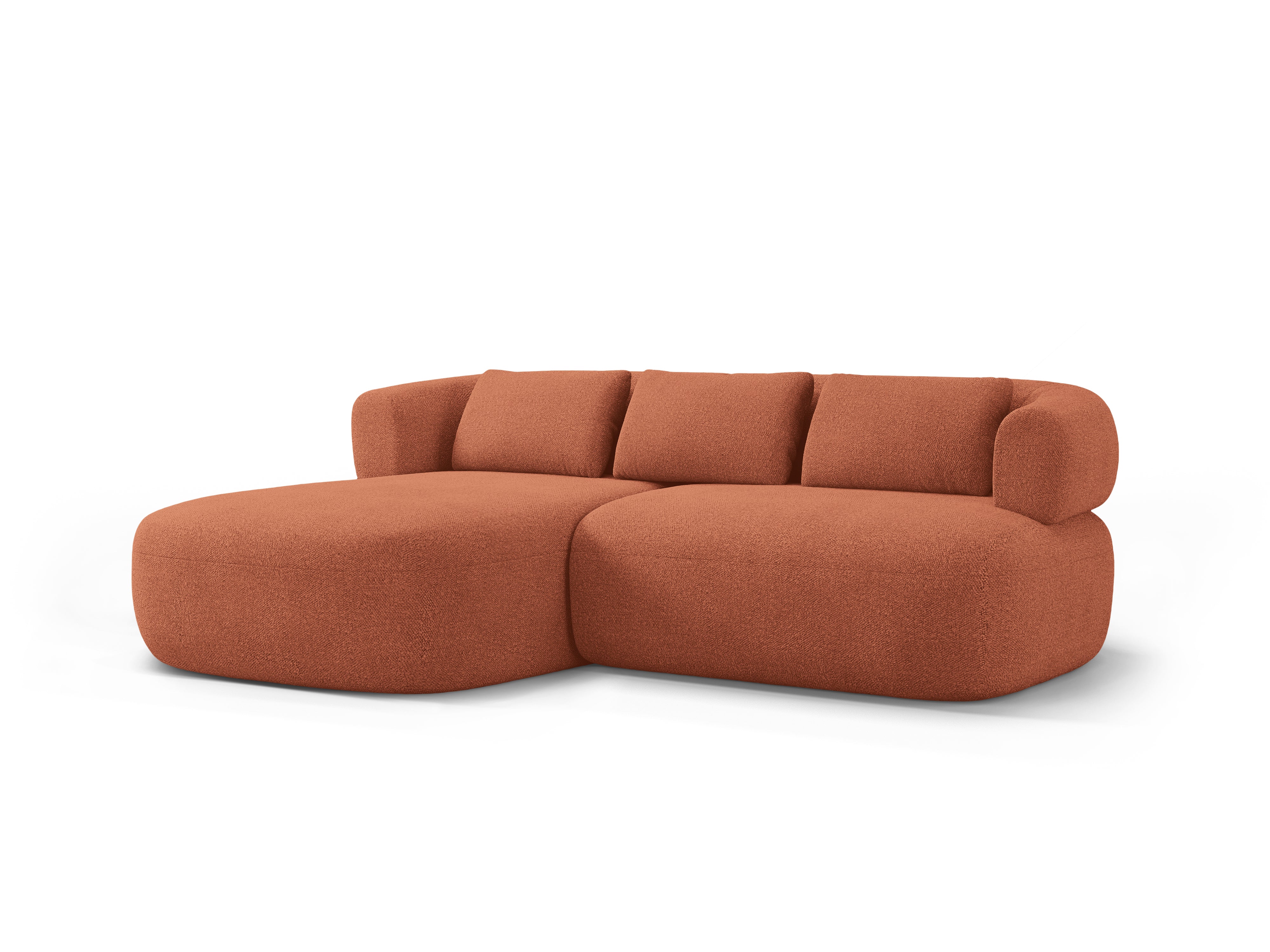 Zweisitzer-Ecksofa links ALDRIN in ziegelrotem Boucle