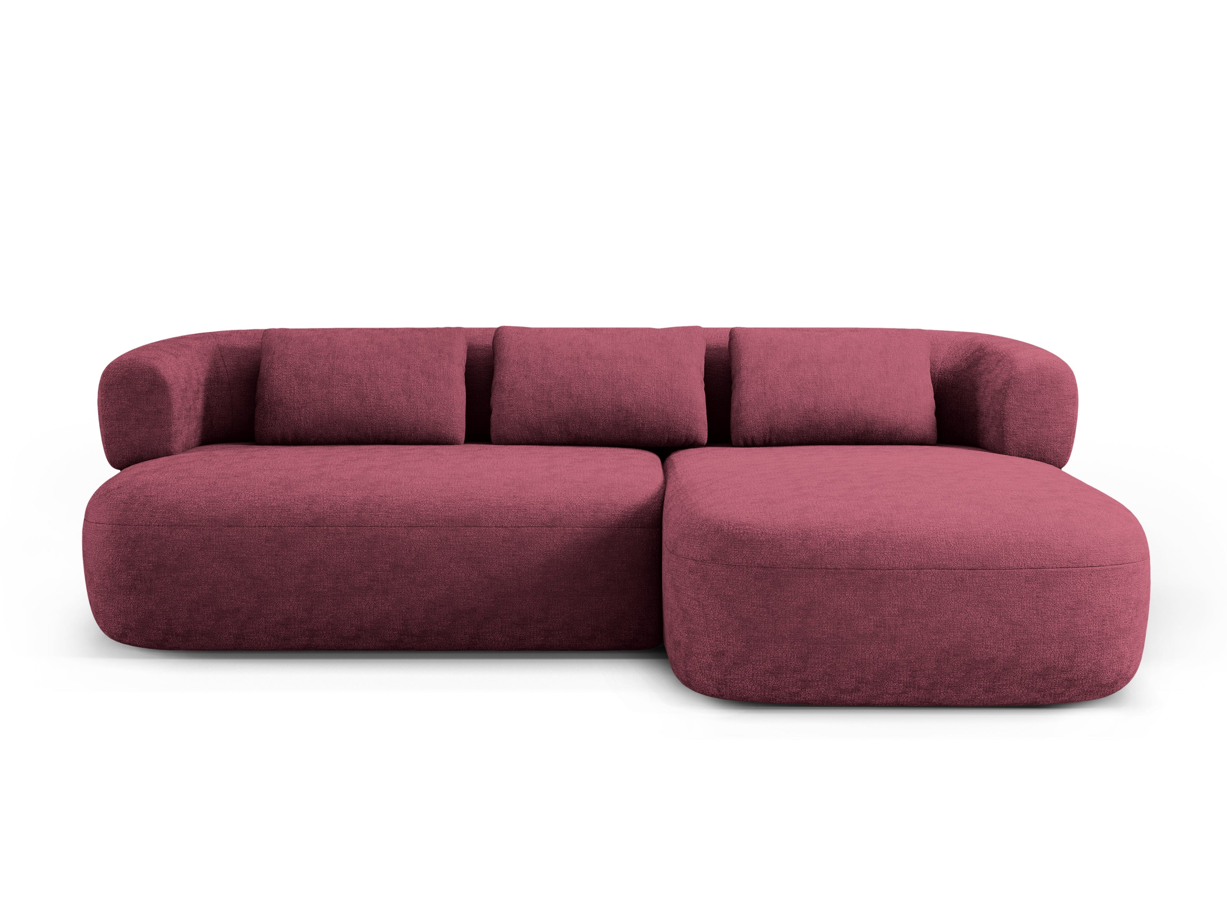 3-sitziger, rechtsseitiger ALDRIN Ecksofa in karminrotem Chenille