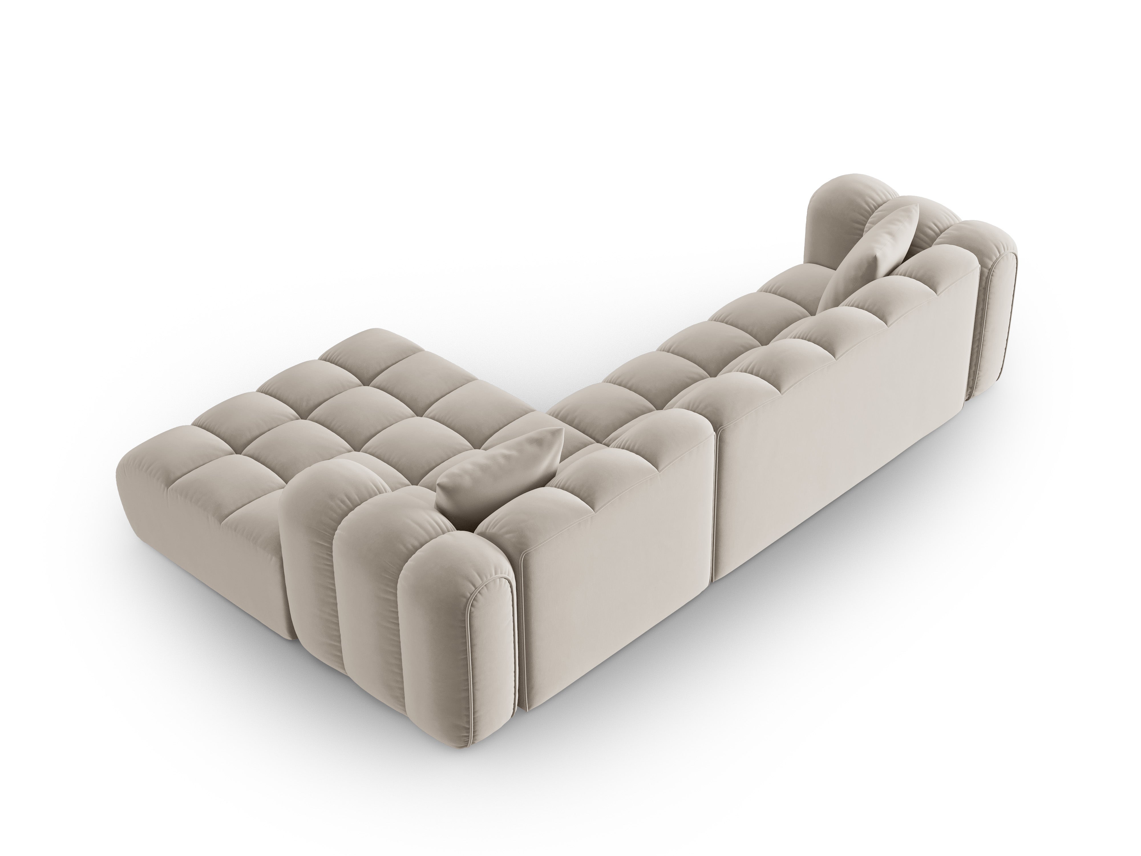 Velvet corner sofa for 4 people right-facing ASTRO ecru
