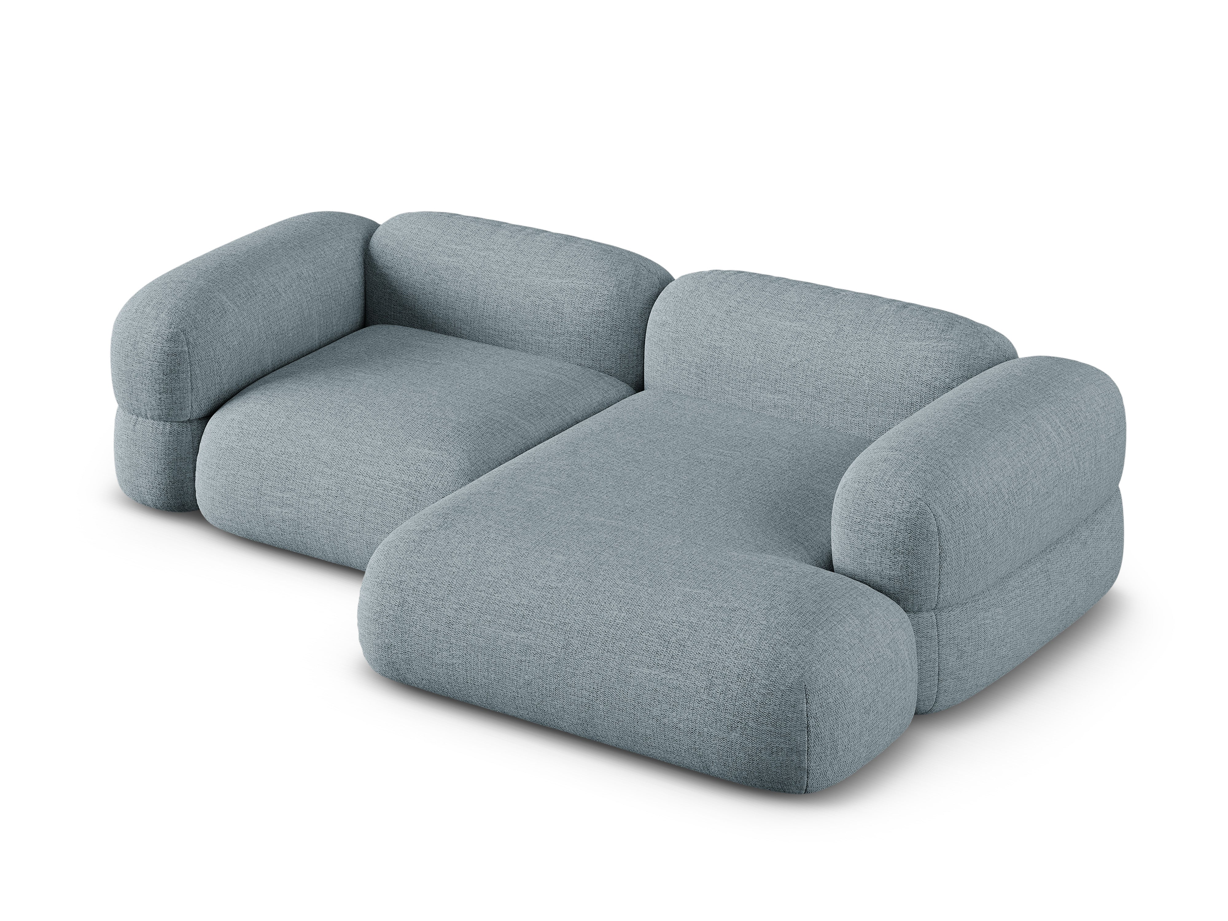 Rechtsseitige Eckcouch ROGER himmelblaues Chenille
