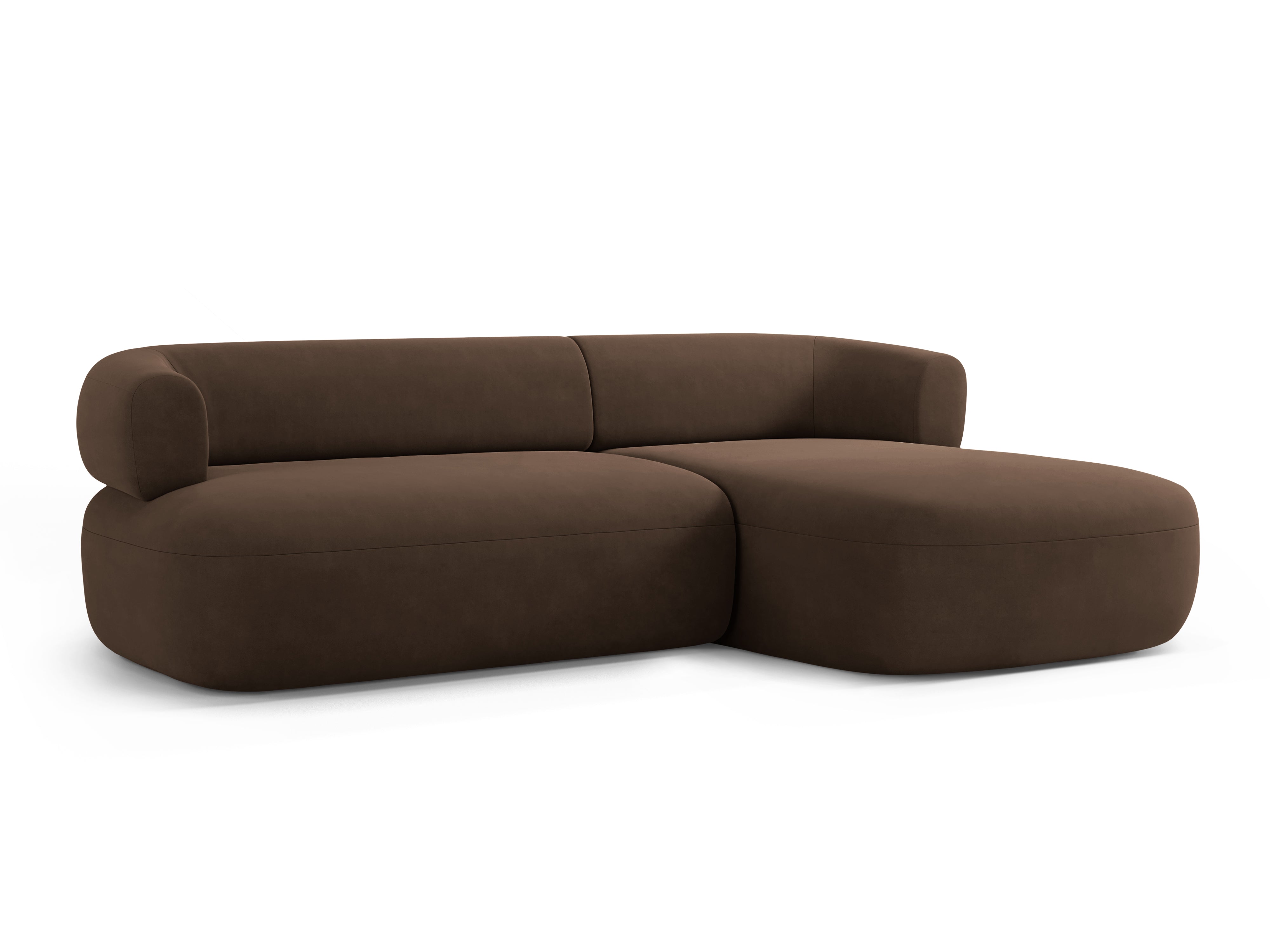 Samt-Ecksofa für 3 Personen, rechtsseitig, ALDRIN in Schokoladenfarbe