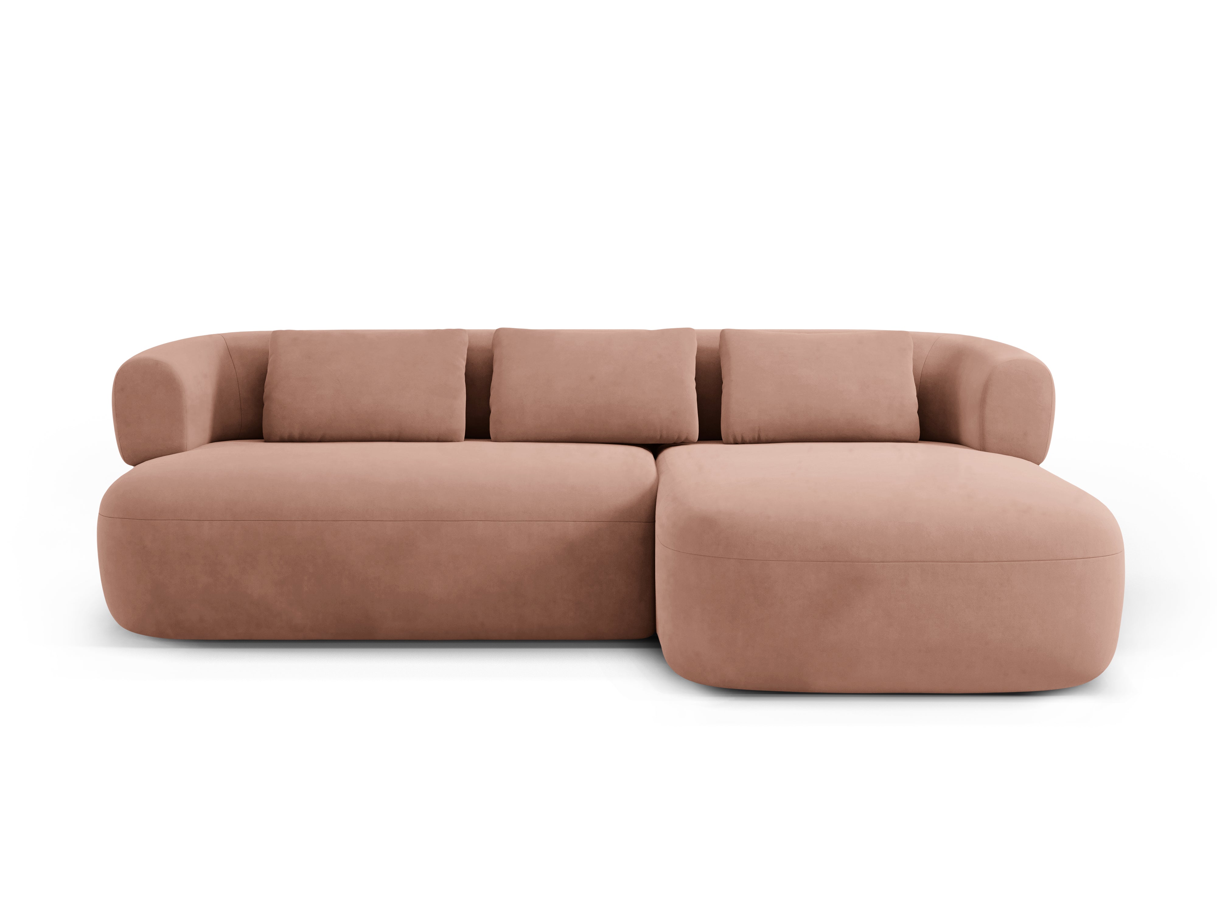 Samt-Ecksofa für 3 Personen, rechtsseitig, ALDRIN in Rosa