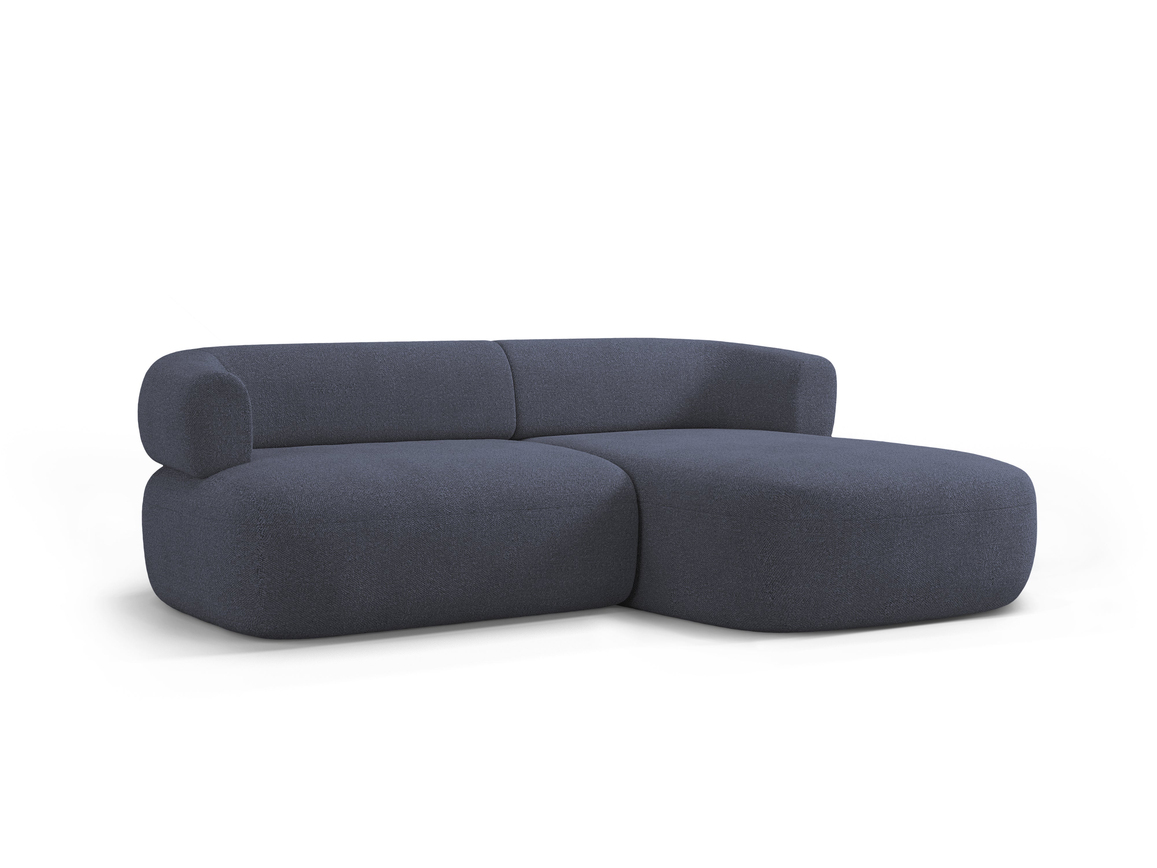 Zweisitzige rechteckige Eckcouch ALDRIN in marineblauem Boucle.