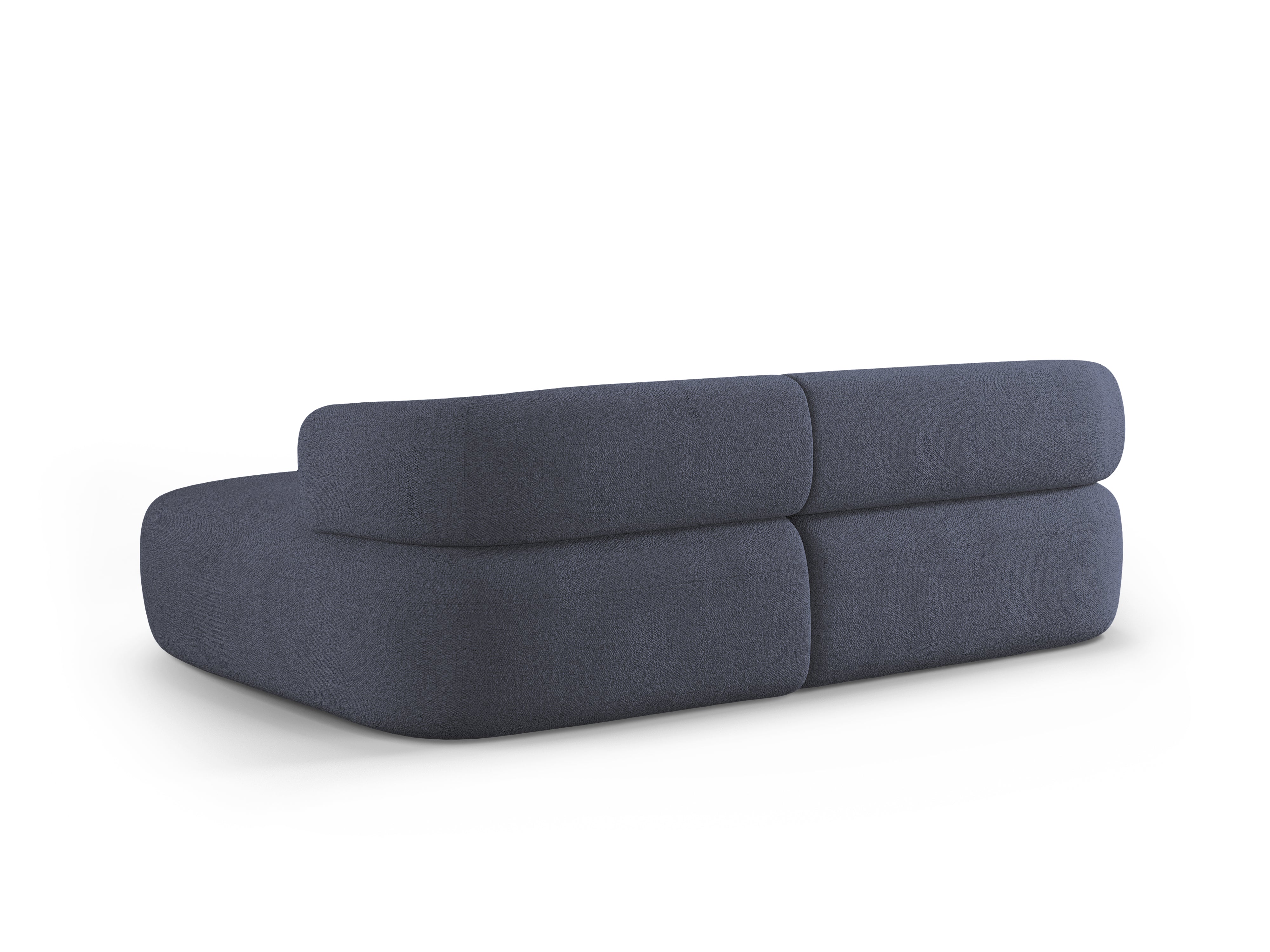 Zweisitzige rechteckige Eckcouch ALDRIN in marineblauem Boucle.