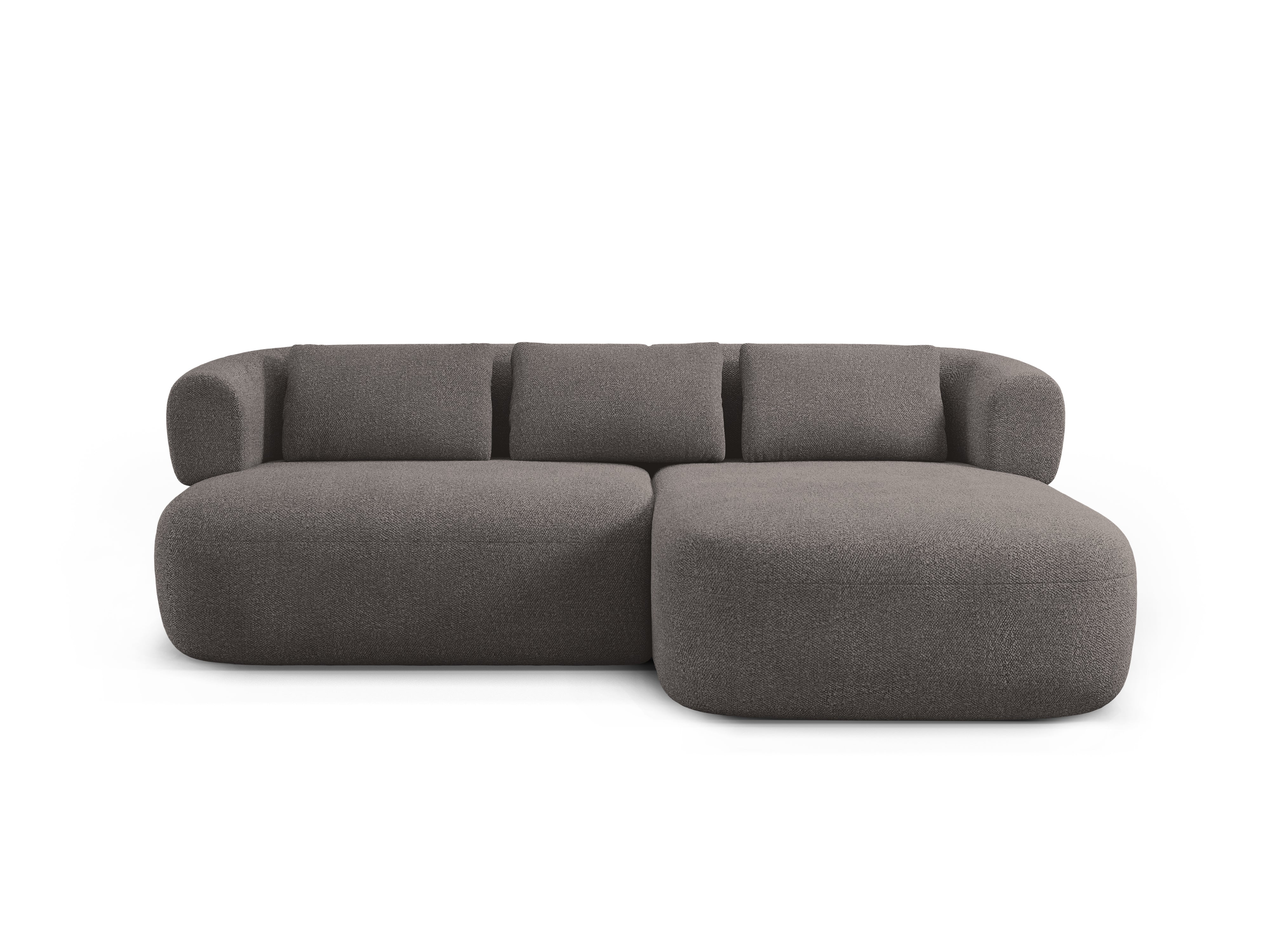 Zweisitzer-Ecksofa ALDRIN rechtsseitig in grauem Boucle.
