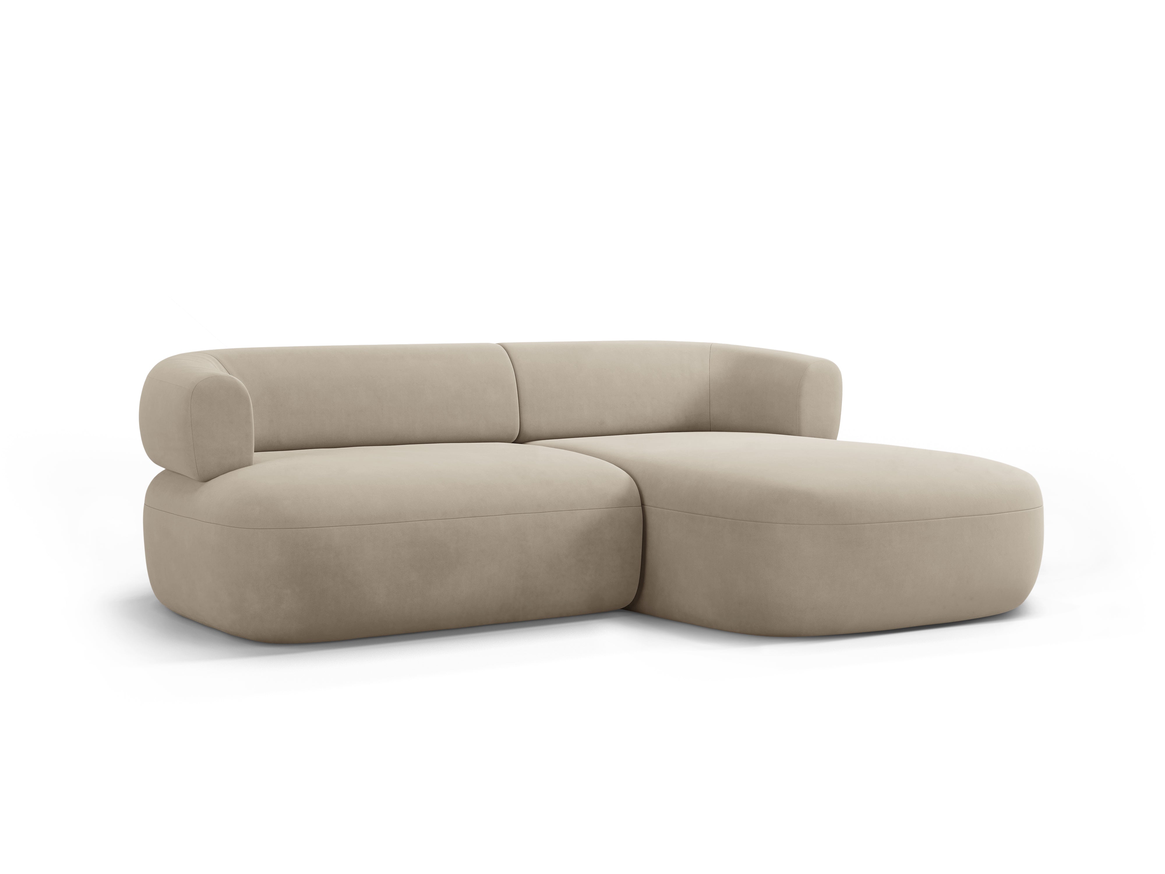 Beiger, rechtsseitiger 2-Sitzer-Samt-Ecksofa ALDRIN